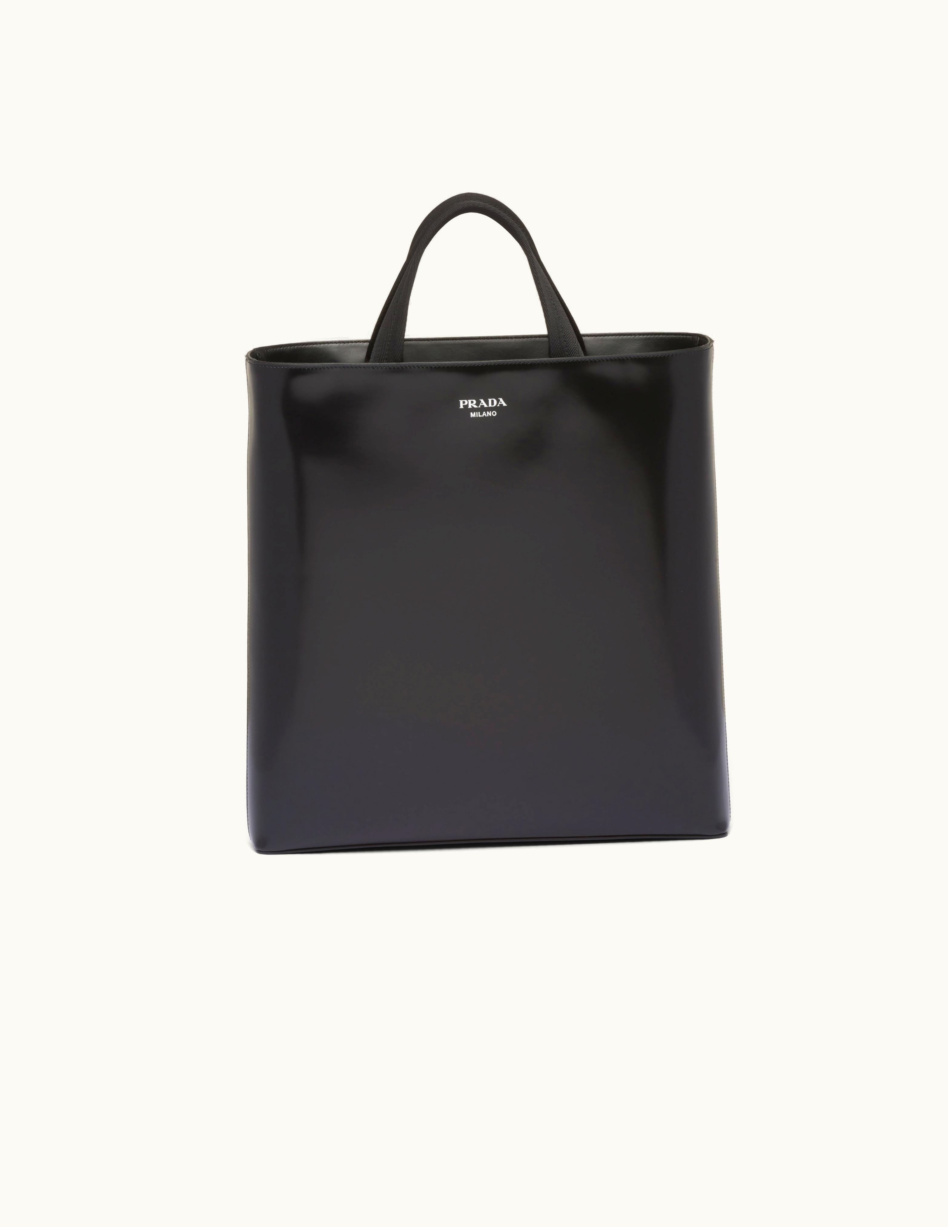 Prada Prada Black Brushed Leather Tote With Water Bottle