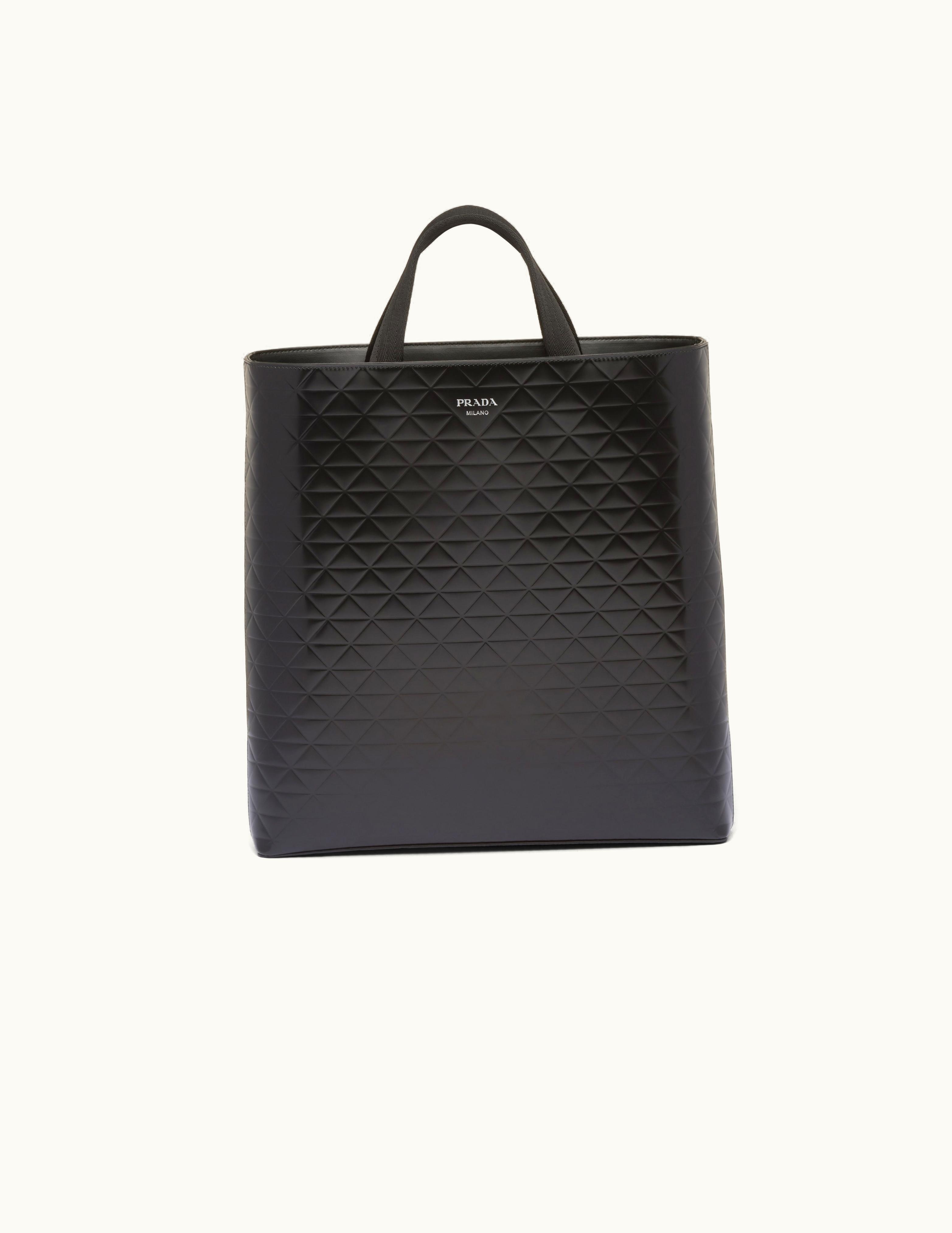 Prada Prada Black Brushed Leather Tote Bag With Water Bottle