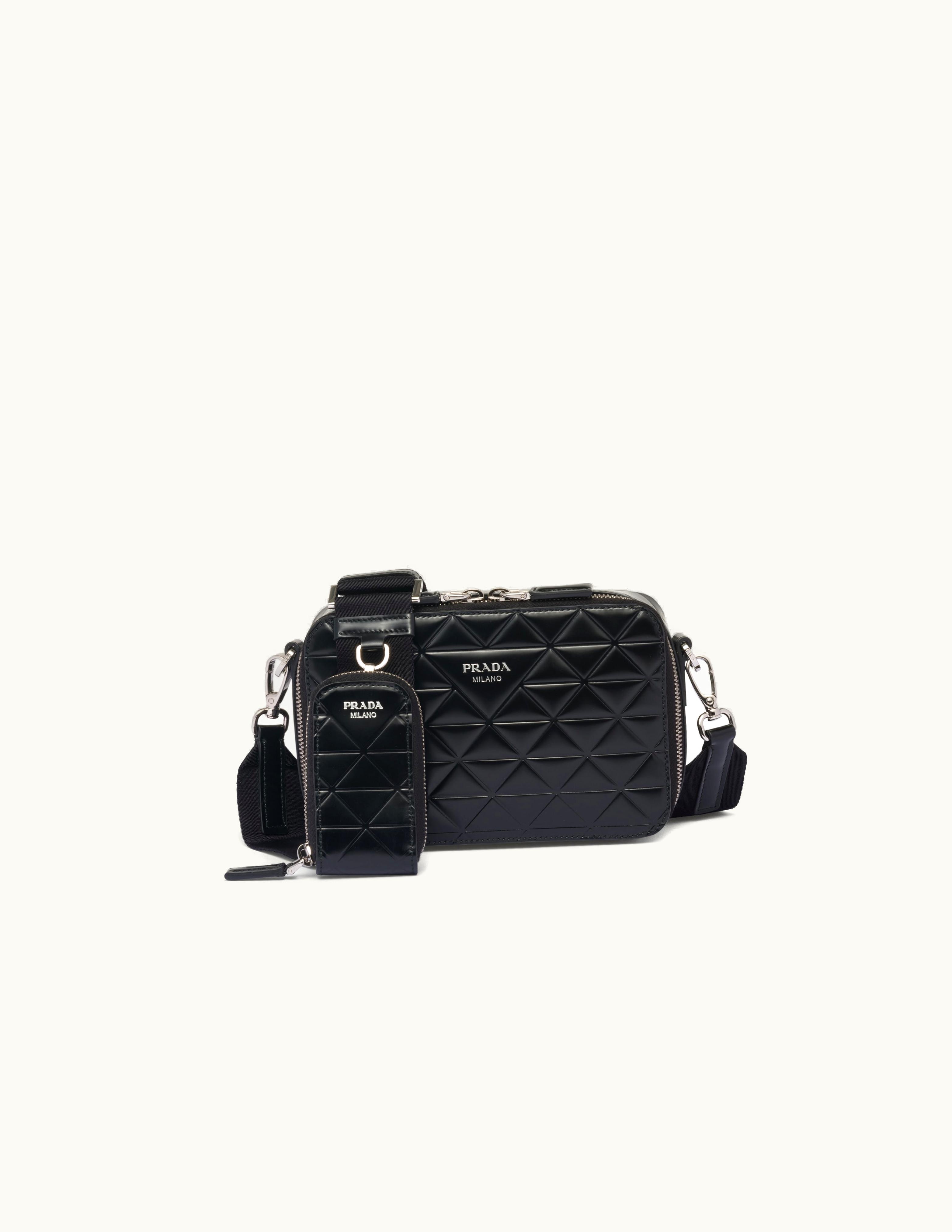Prada Black Prada Brique Brushed Leather Bag With Triangle Motif