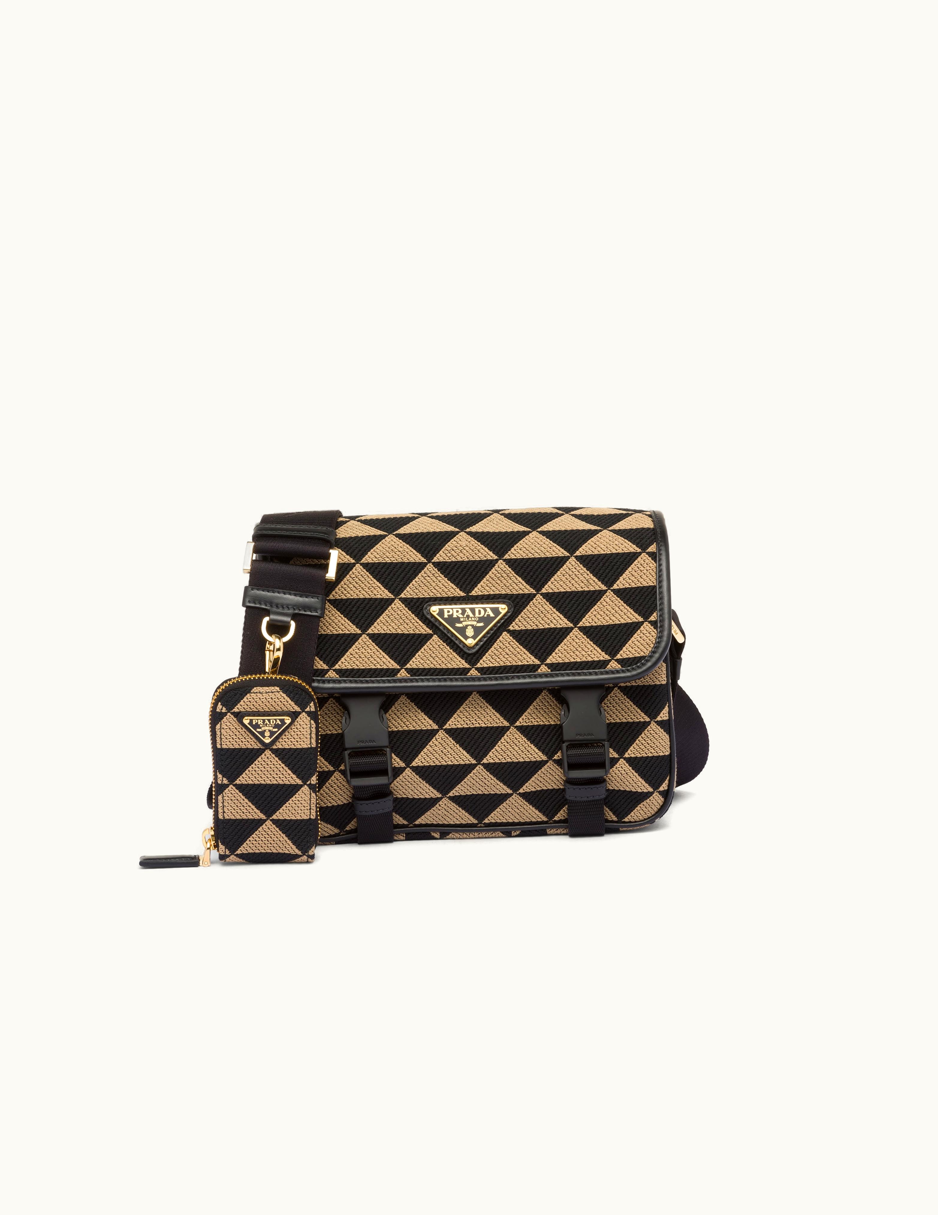 Prada Prada Symbole Nylon and Leather Ribbon Shoulder Bag Black