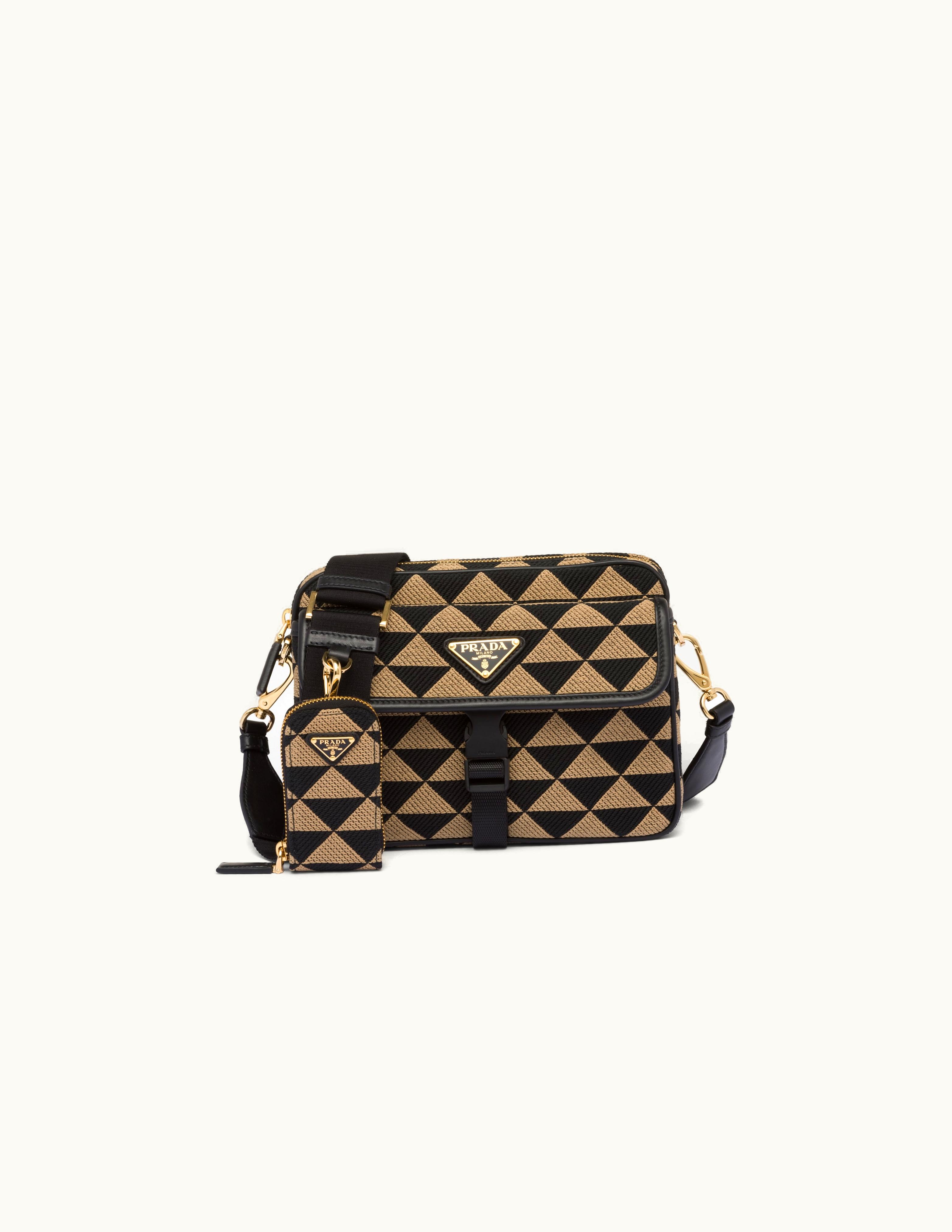 Prada Black / Beige Prada Symbole Embroidered Fabric Bag 2VH133_2FKL_F0Y30_V_XMP