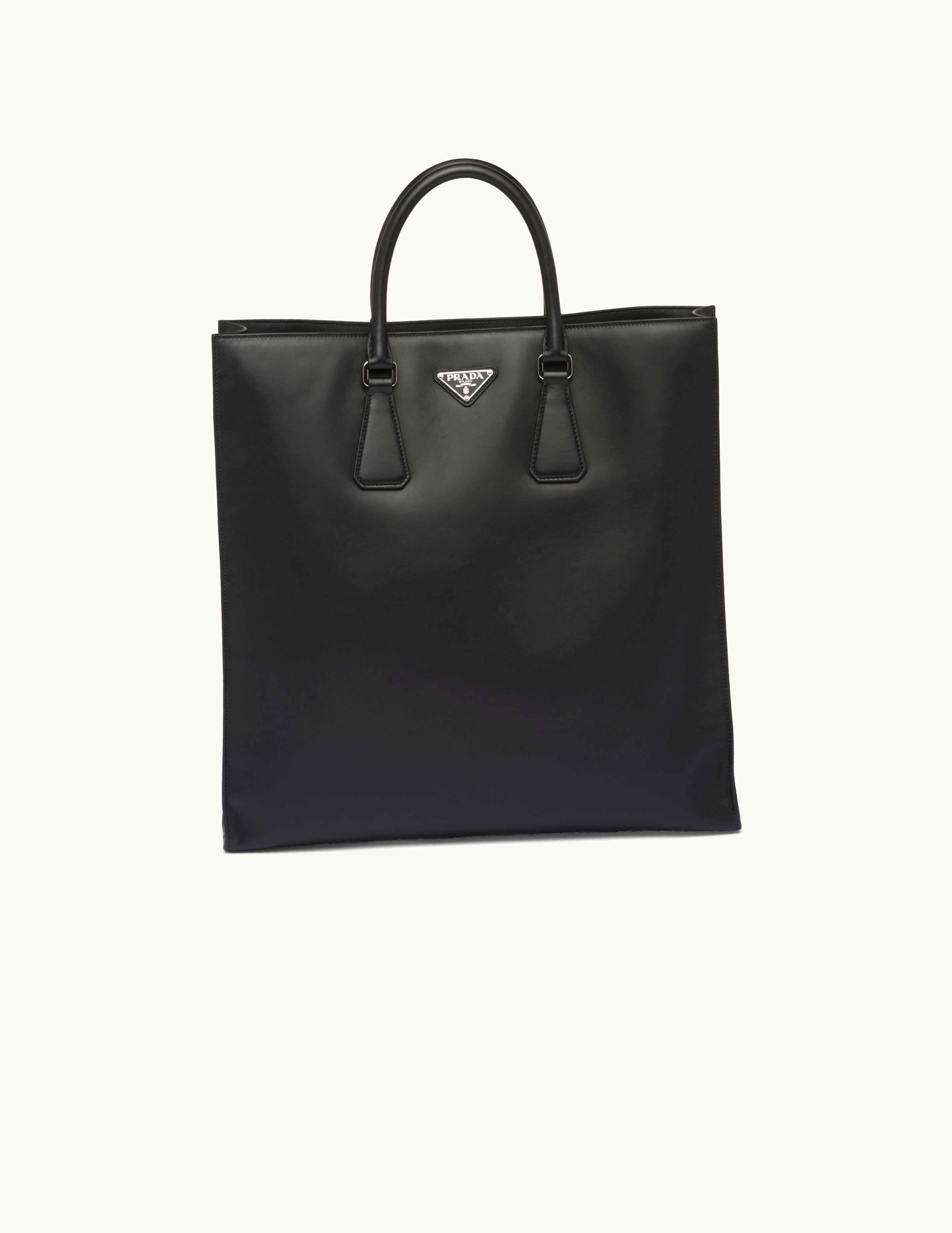 Prada Prada Black Leather Tote Bag With Shoulder Strap