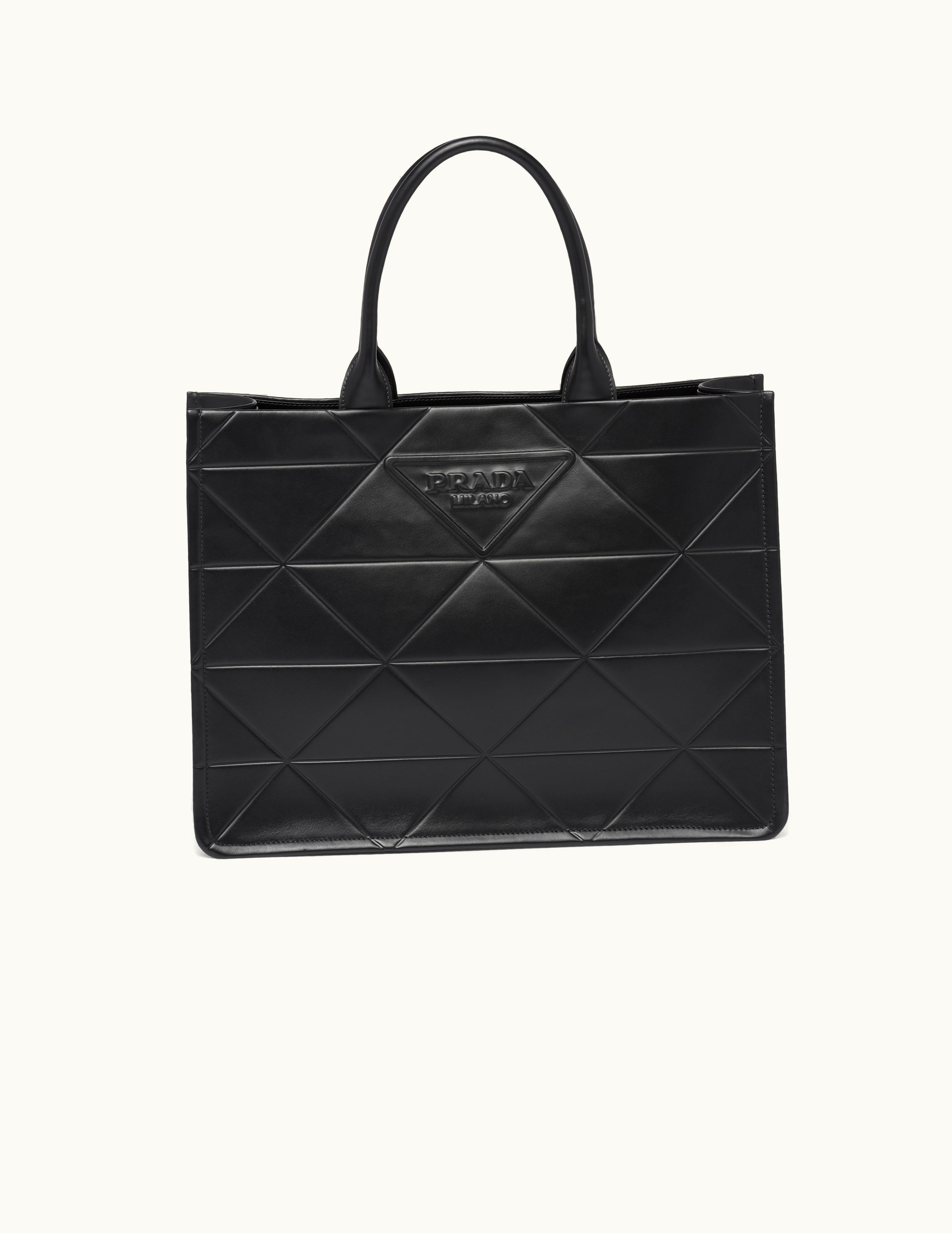 Prada Prada Black Leather Tote Bag With Topstitching