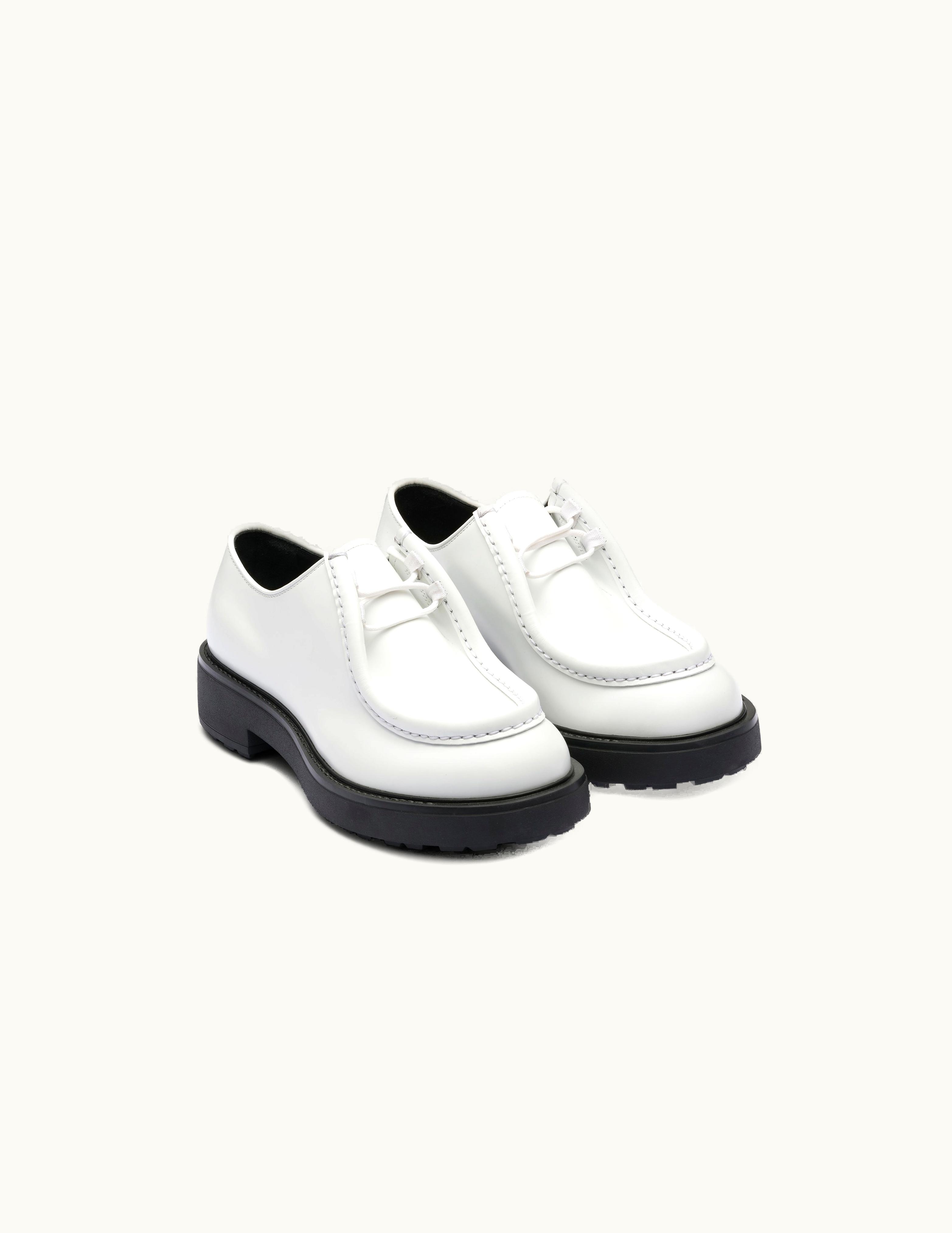 Prada Prada White Diapason Opaque Brushed Leather Lace-up Shoes