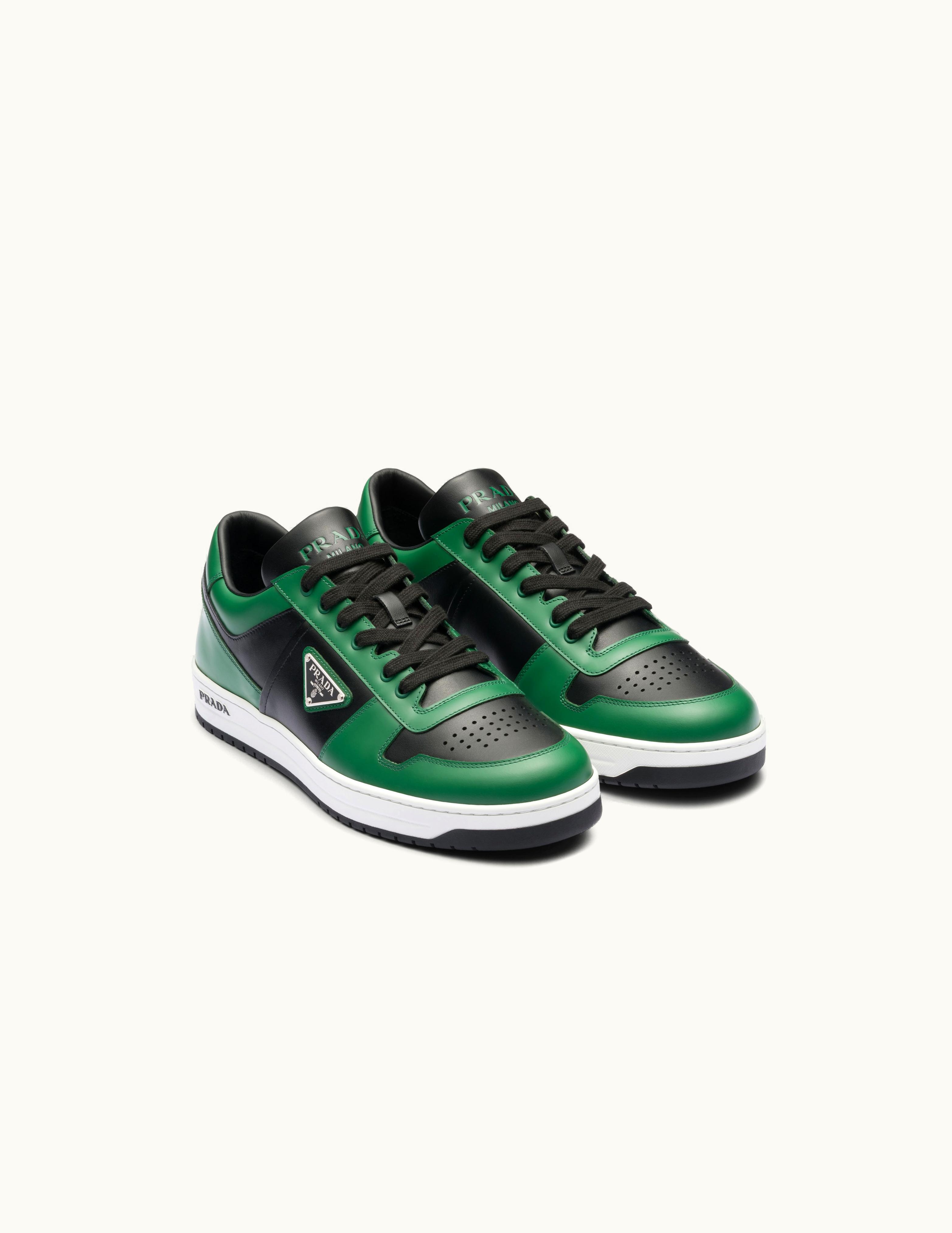 Prada Prada Black / Green Downtown Leather Sneakers