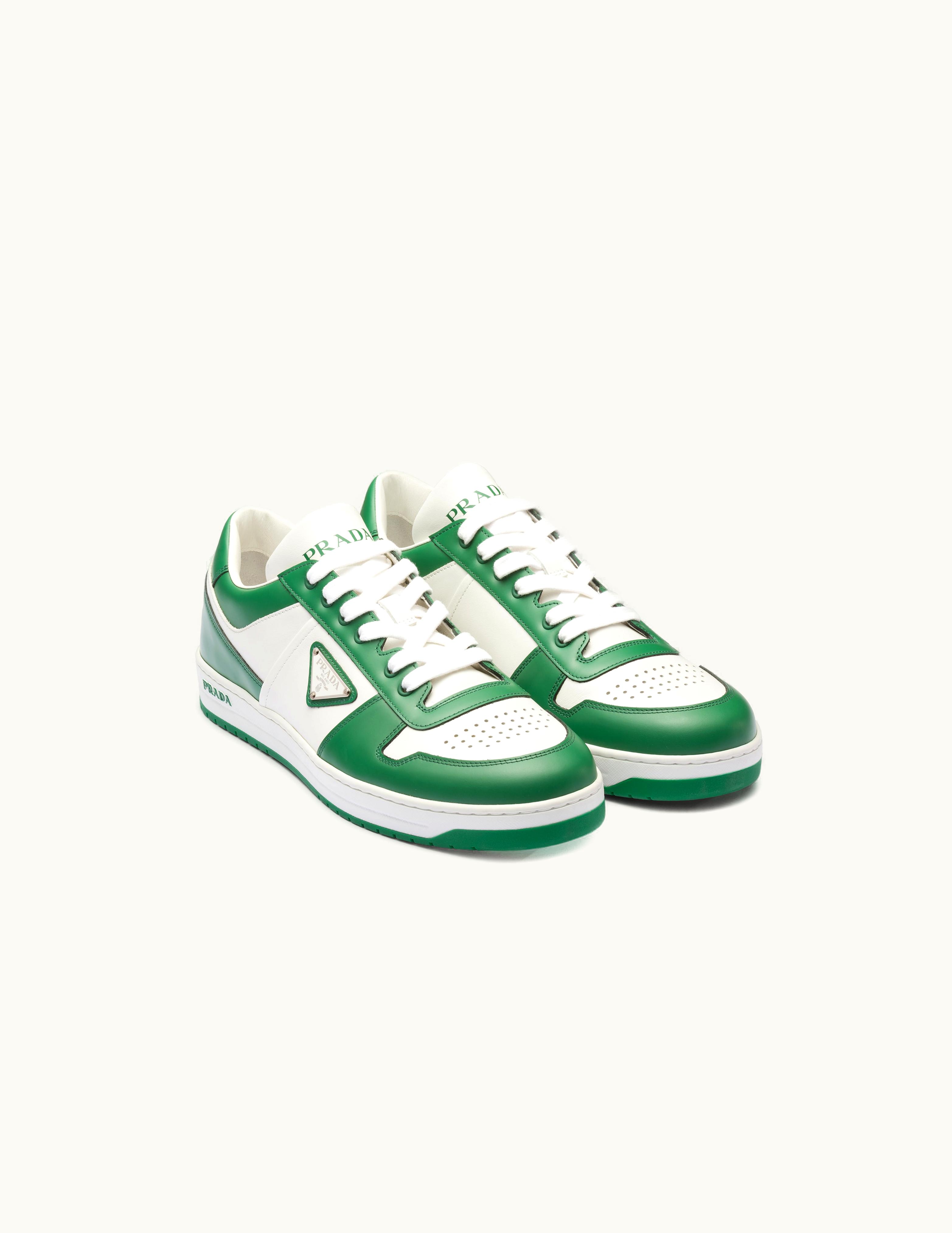 Prada Prada White / Green Downtown Leather Sneakers