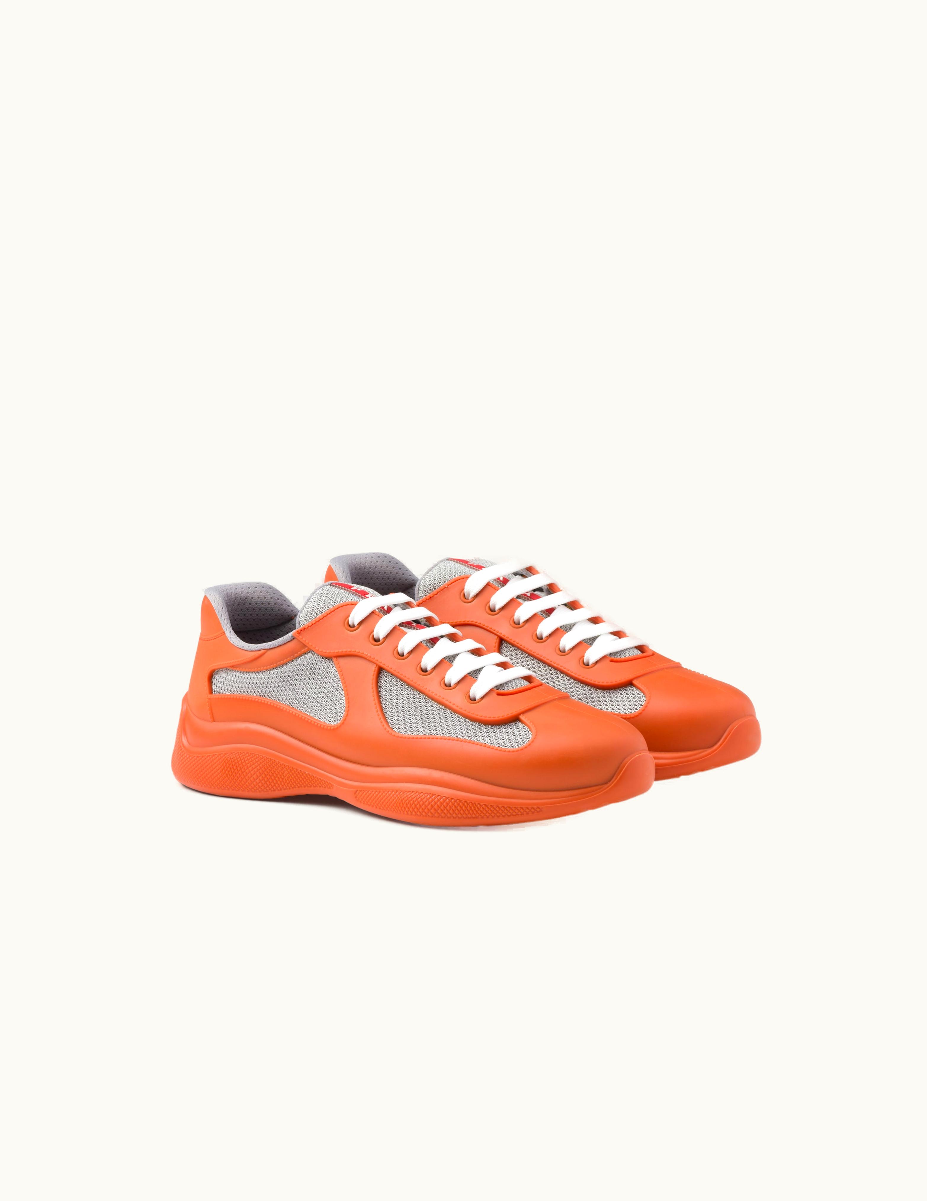 Prada Orange Prada America's Cup Soft Rubber And Bike Fabric Sneakers