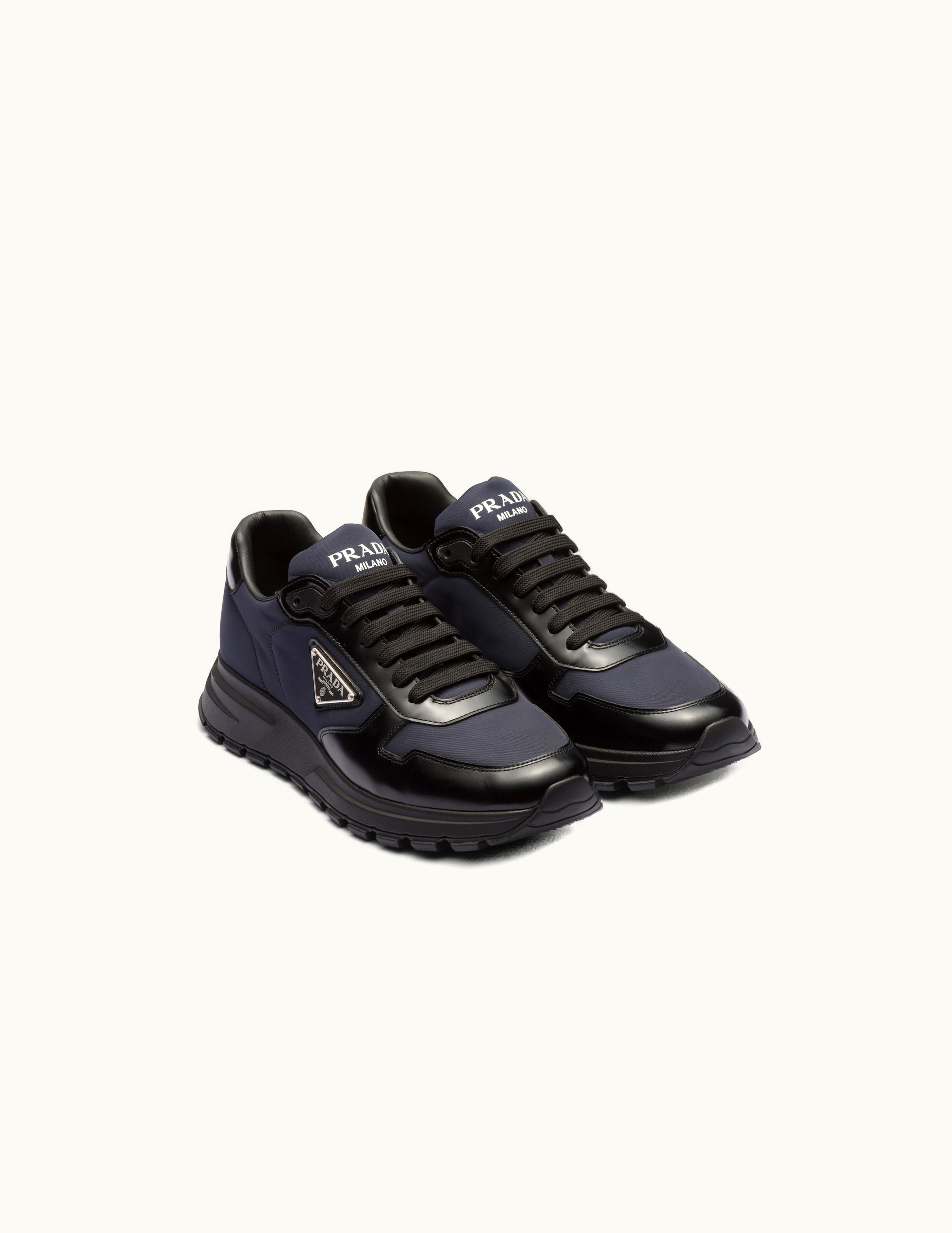 Prada Blue / Black Prada Re-nylon And Brushed Leather Sneakers