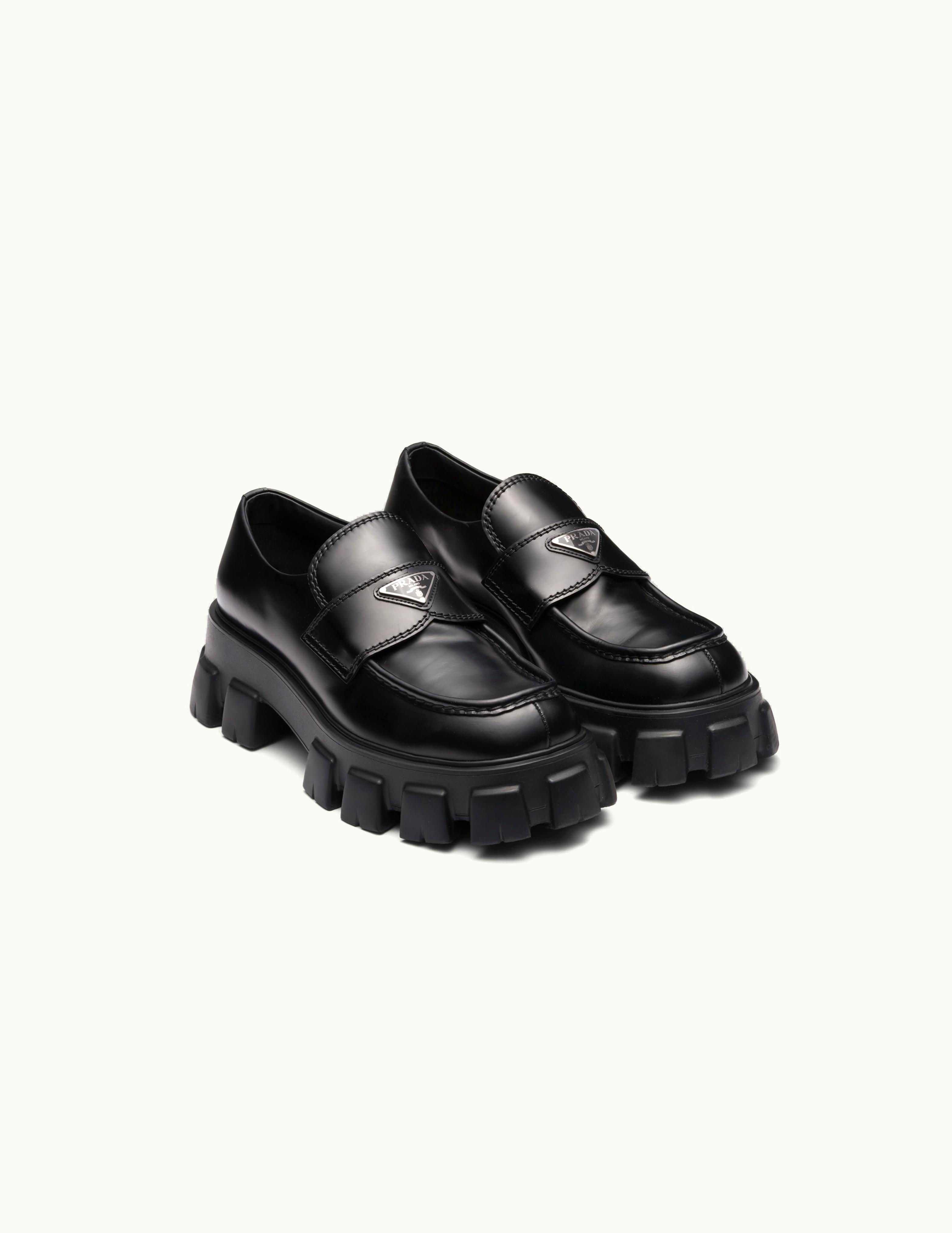Prada Prada Black Monolith Brushed Leather Loafers