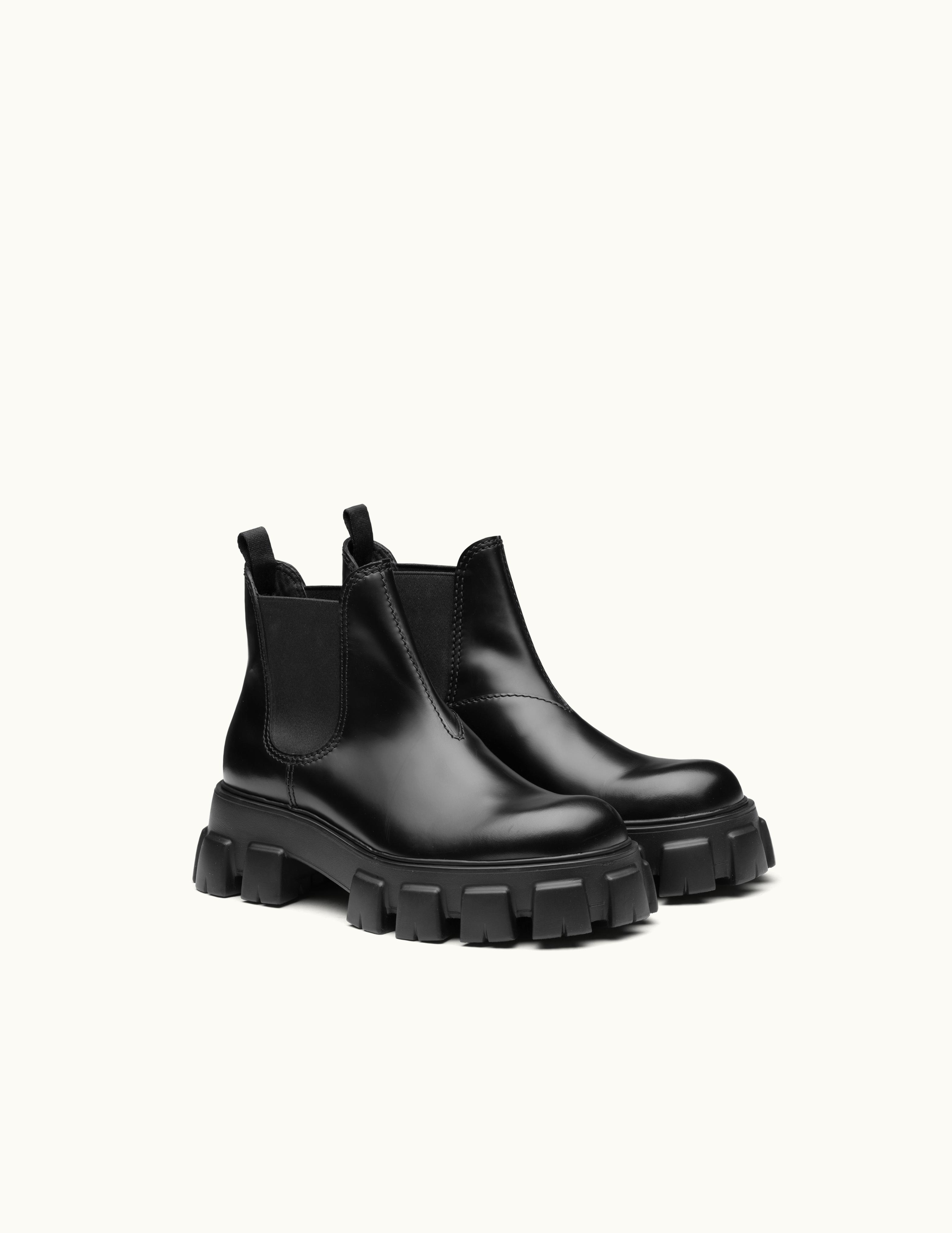 Prada Prada Black Monolith Brushed Leather Chelsea Boots