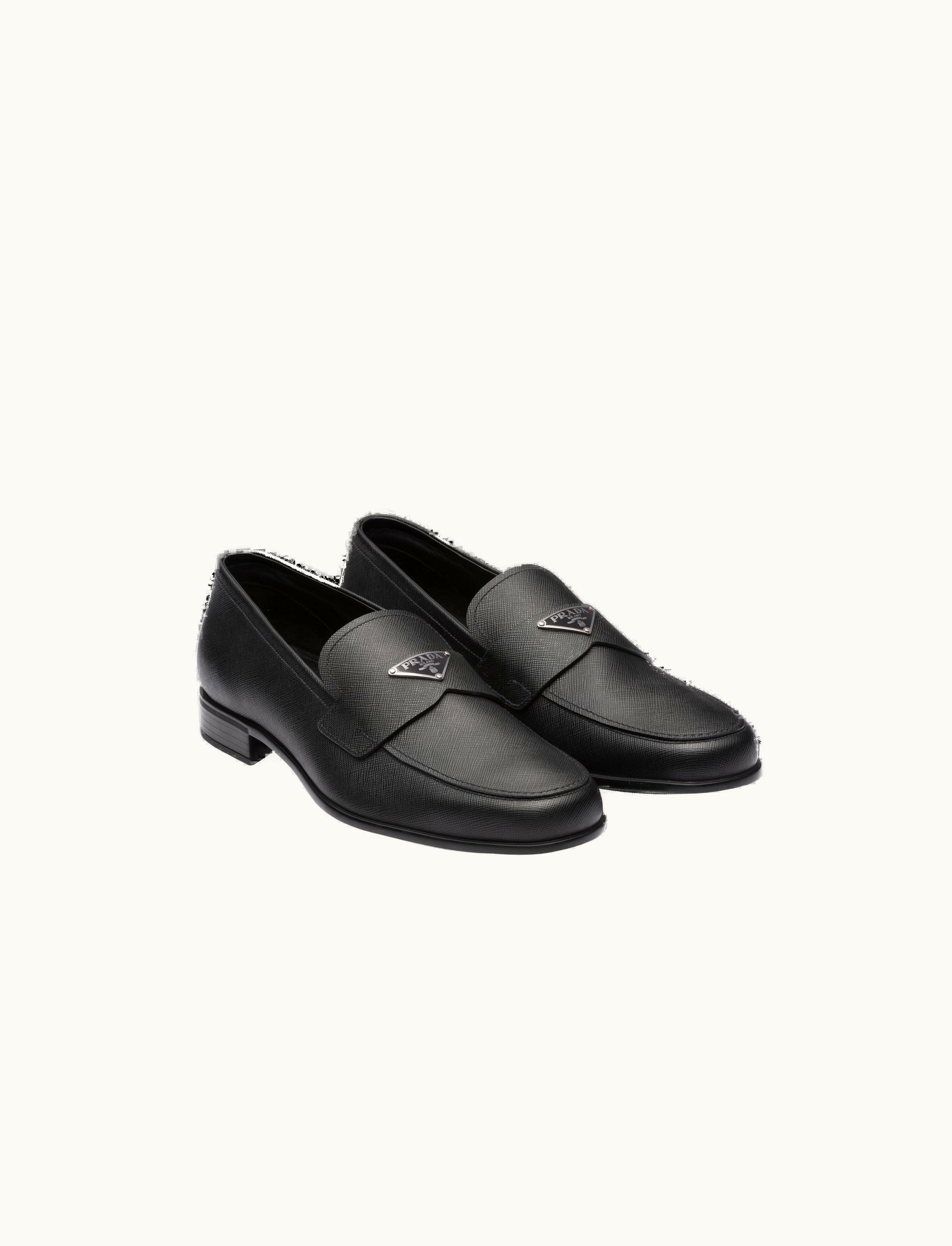 Prada Prada Triangle Logo Saffiano Leather Loafers Black