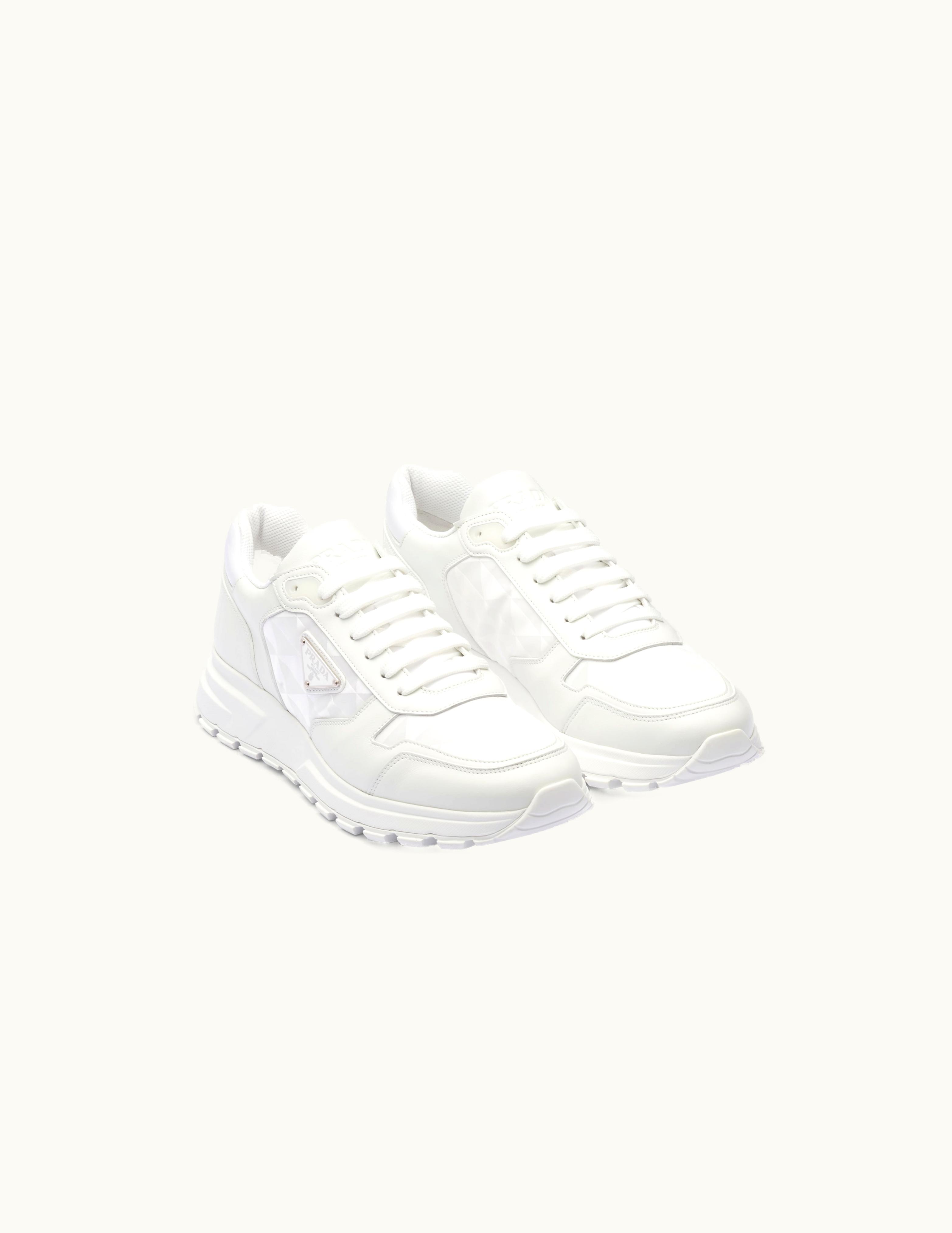 Prada Prada White Leather And Re-nylon High-top Sneakers