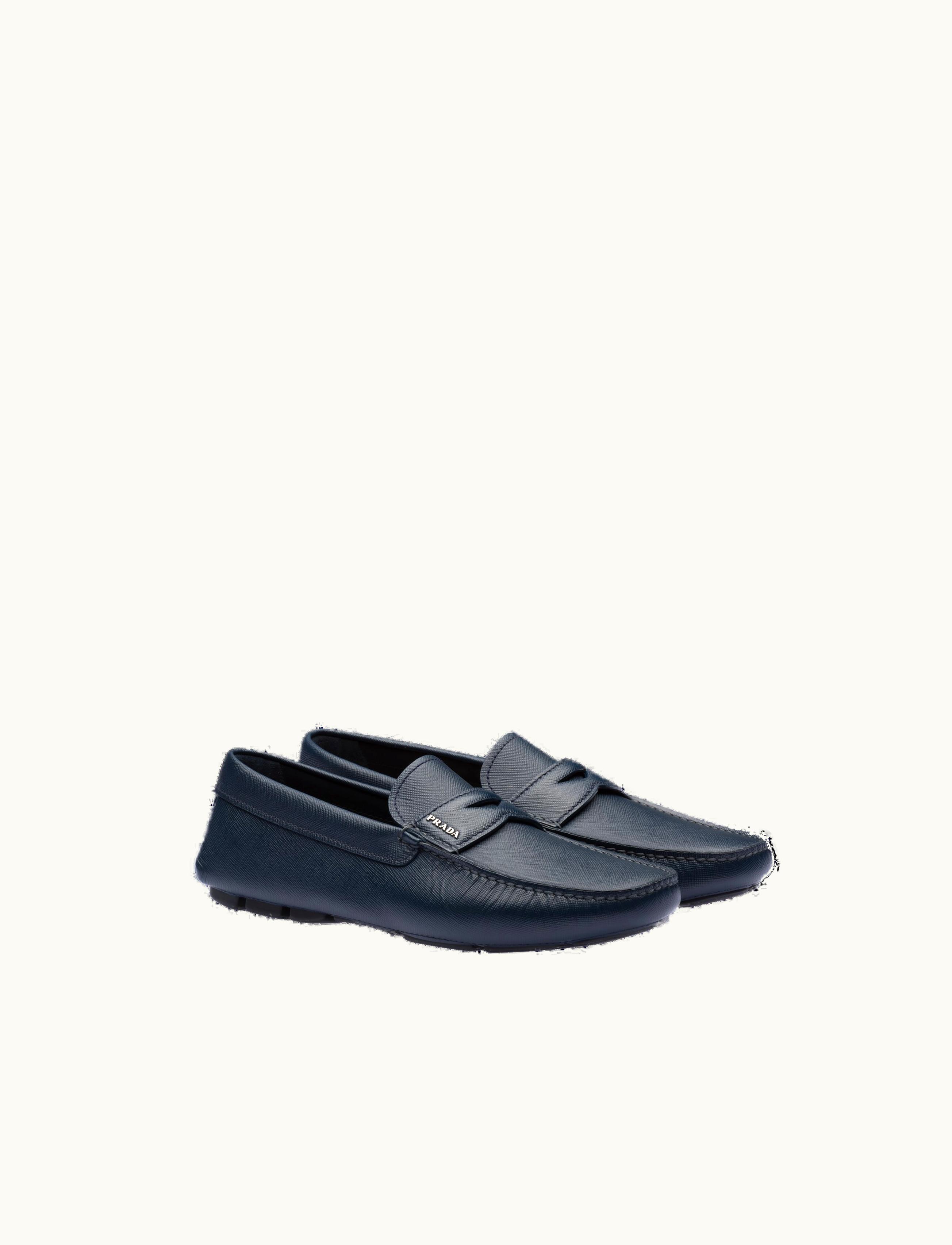 Prada Prada Saffiano Leather Driver Loafers Baltic Blue