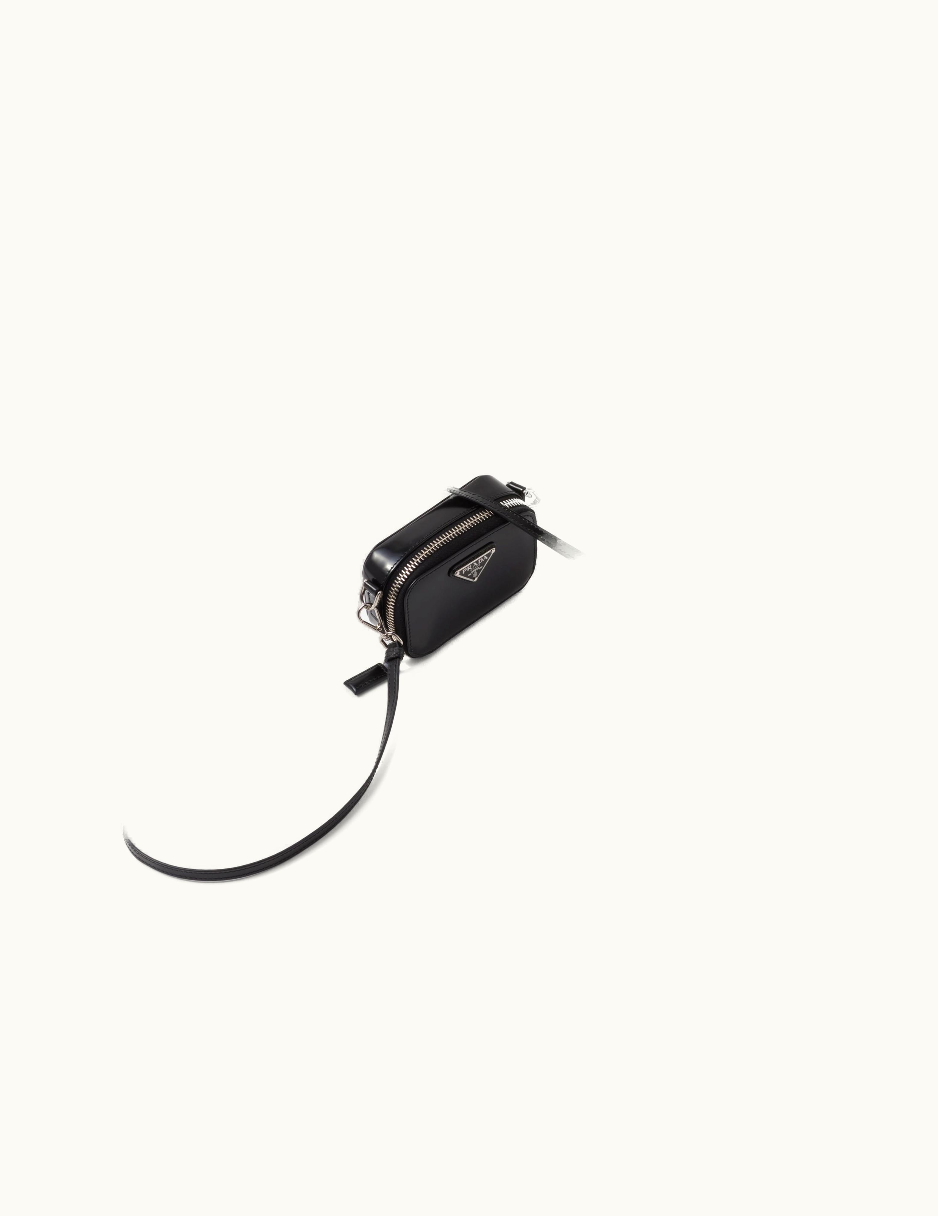 Prada Prada Black Brushed Leather Mini-pouch With Shoulder Strap