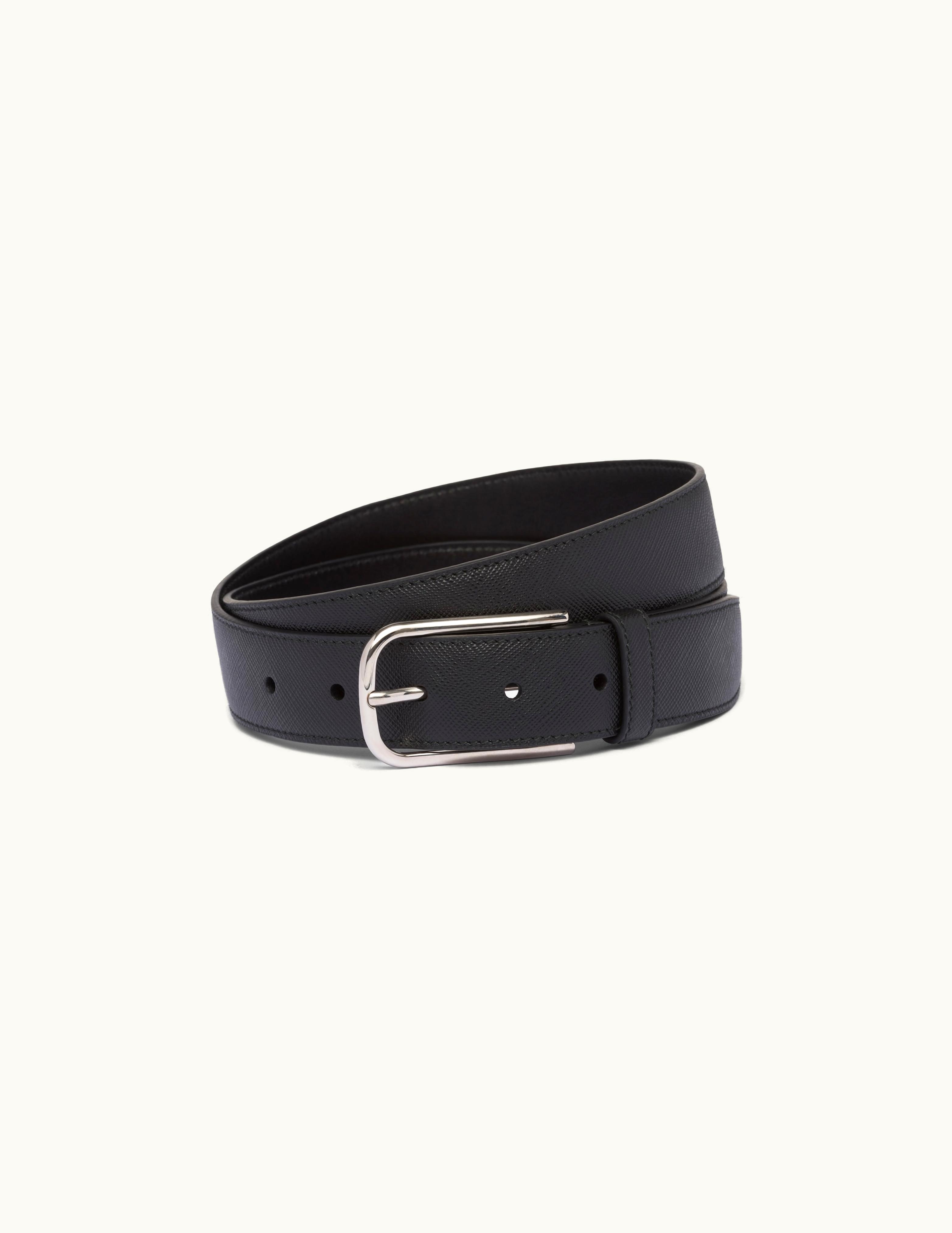 Prada Prada Black Saffiano Belt with Shiny Metal Clasp