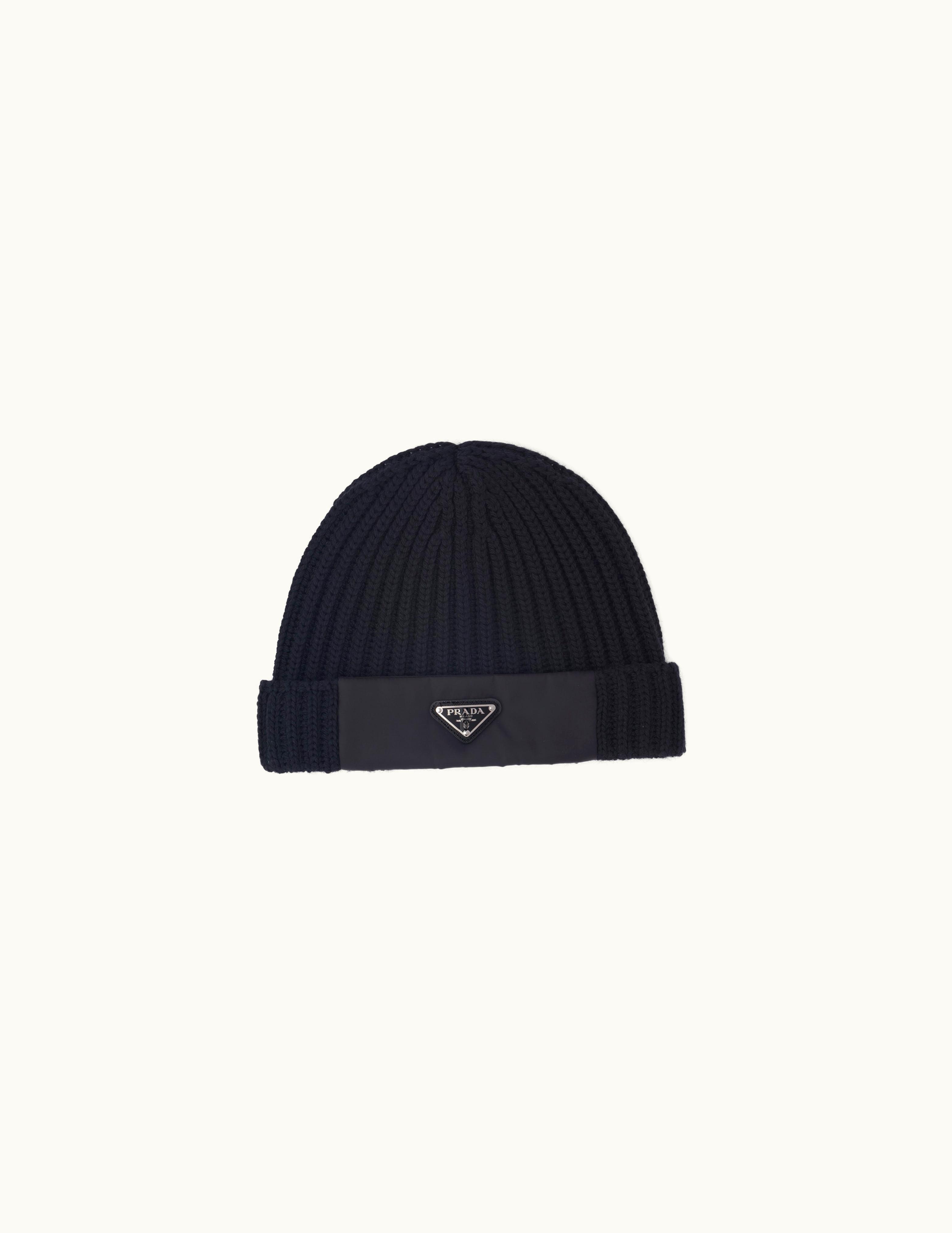 Prada Prada Black Re-nylon Gabardine And Wool Cap