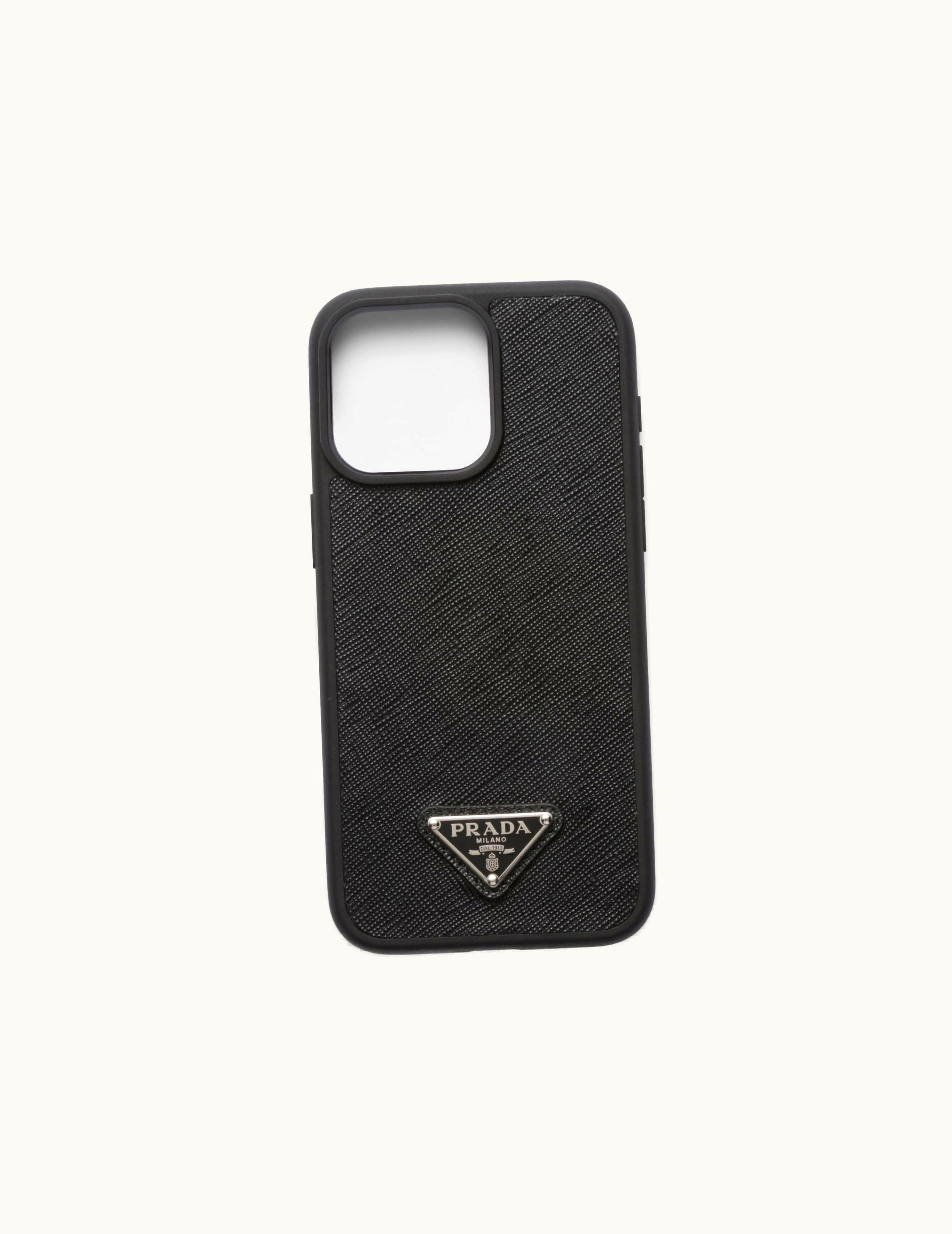 Prada Prada Black Saffiano Leather Cover For Iphone 15 Pro Max