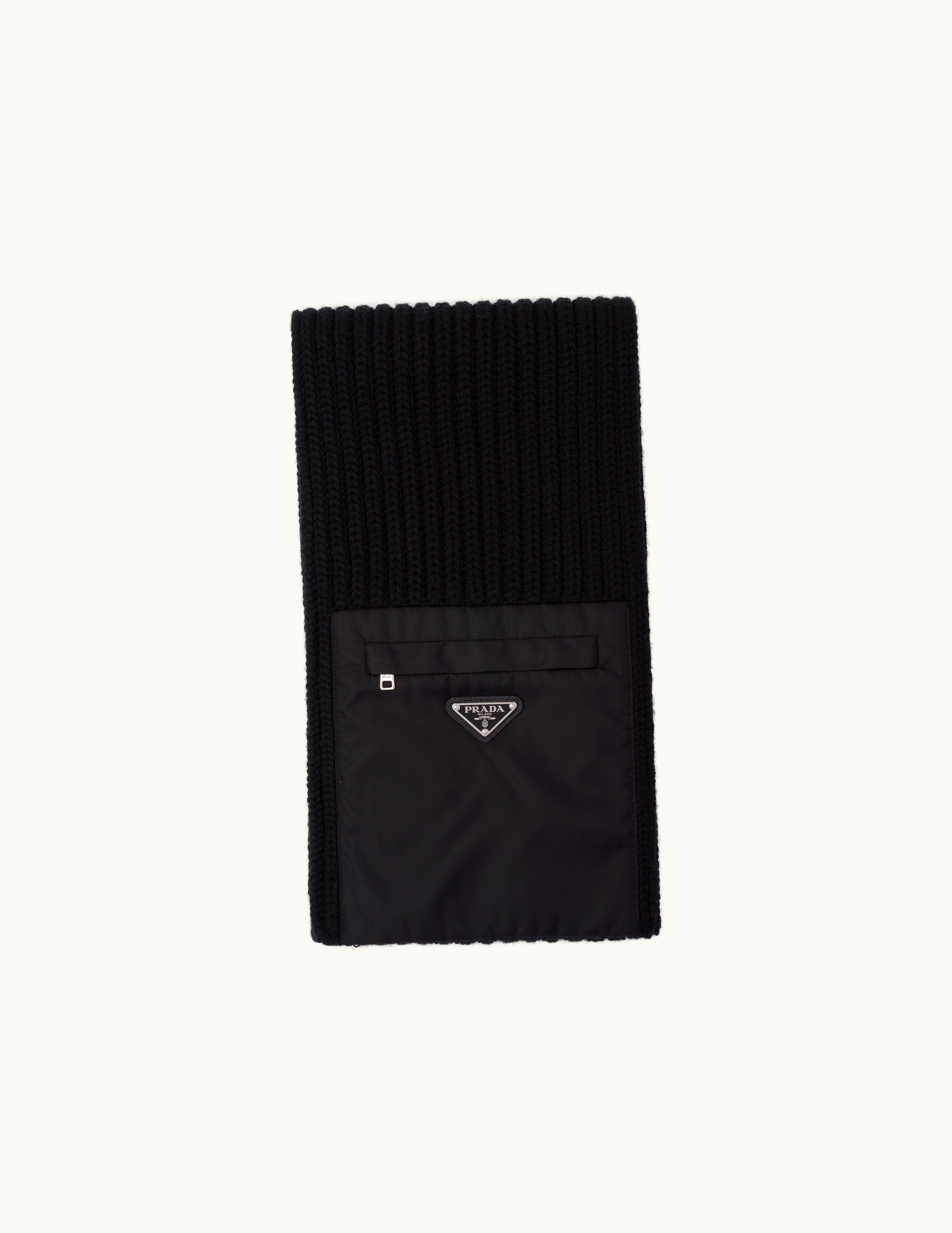 Prada Prada Black Re-nylon Gabardine And Wool Scarf