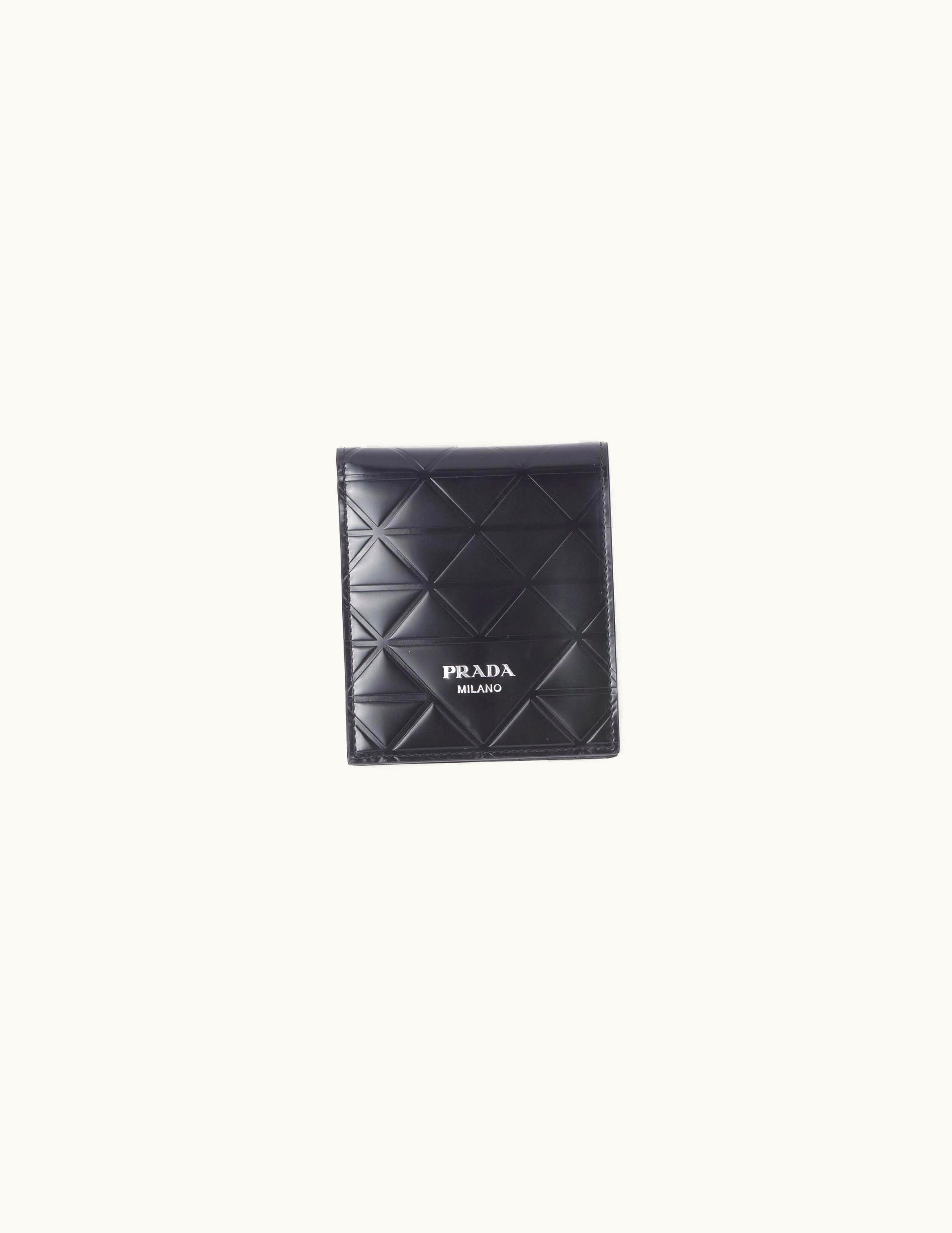 Prada Prada Triangular Embossed Leather Wallet Black