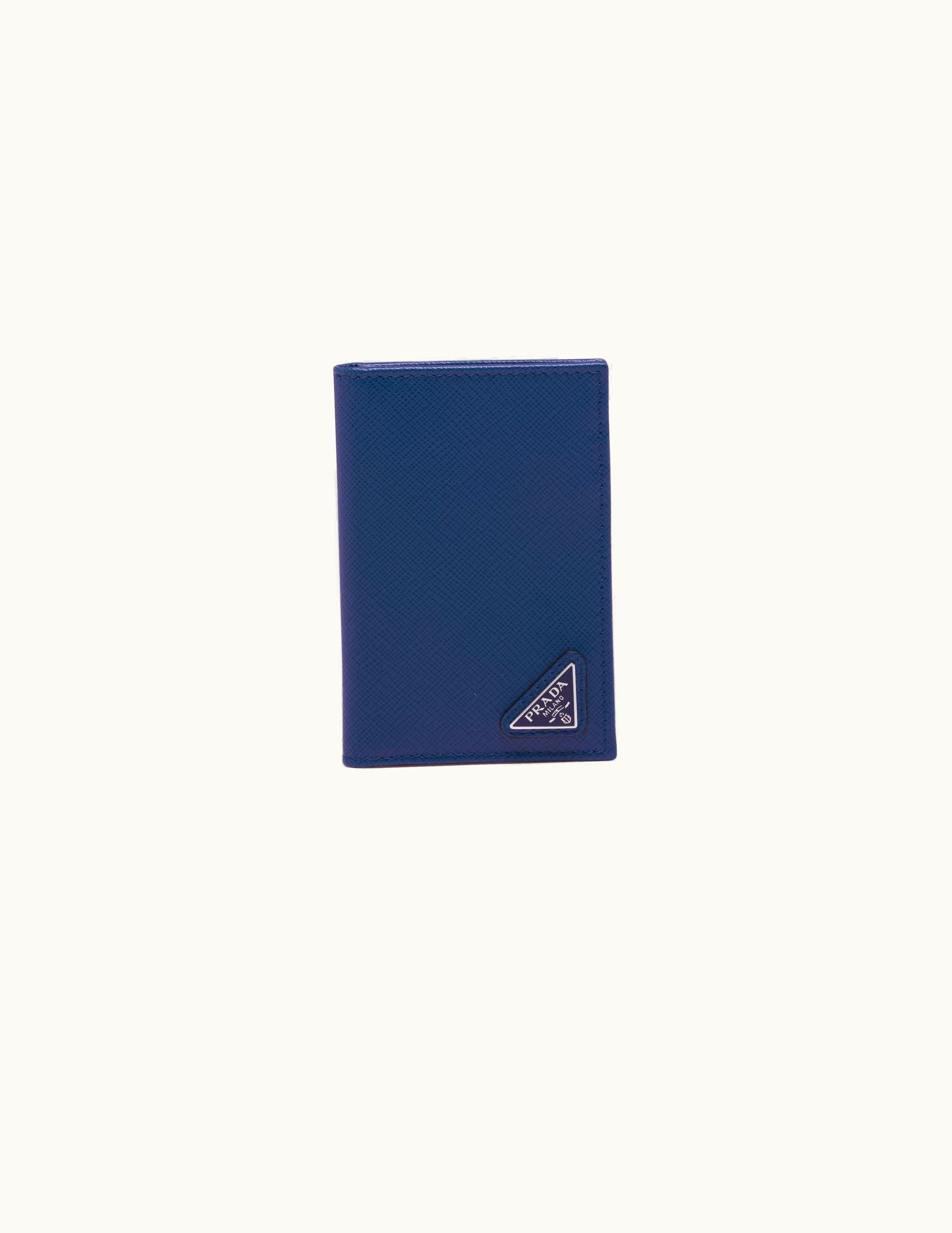 Prada Prada Triangle Logo Saffiano Leather Card Holder in Bluette