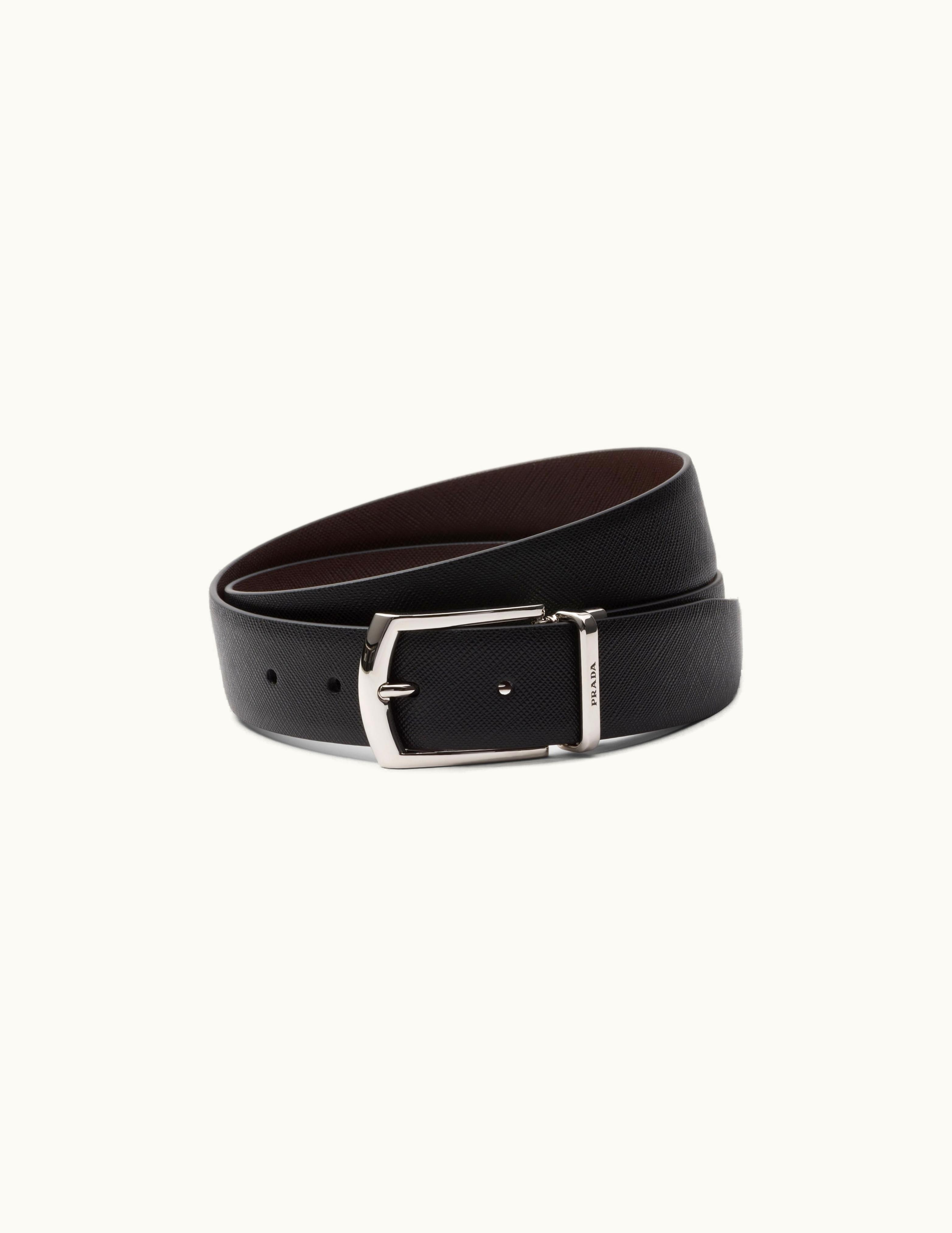 Prada Prada Black / Burnt Sienna Reversible Saffiano Leather Belt