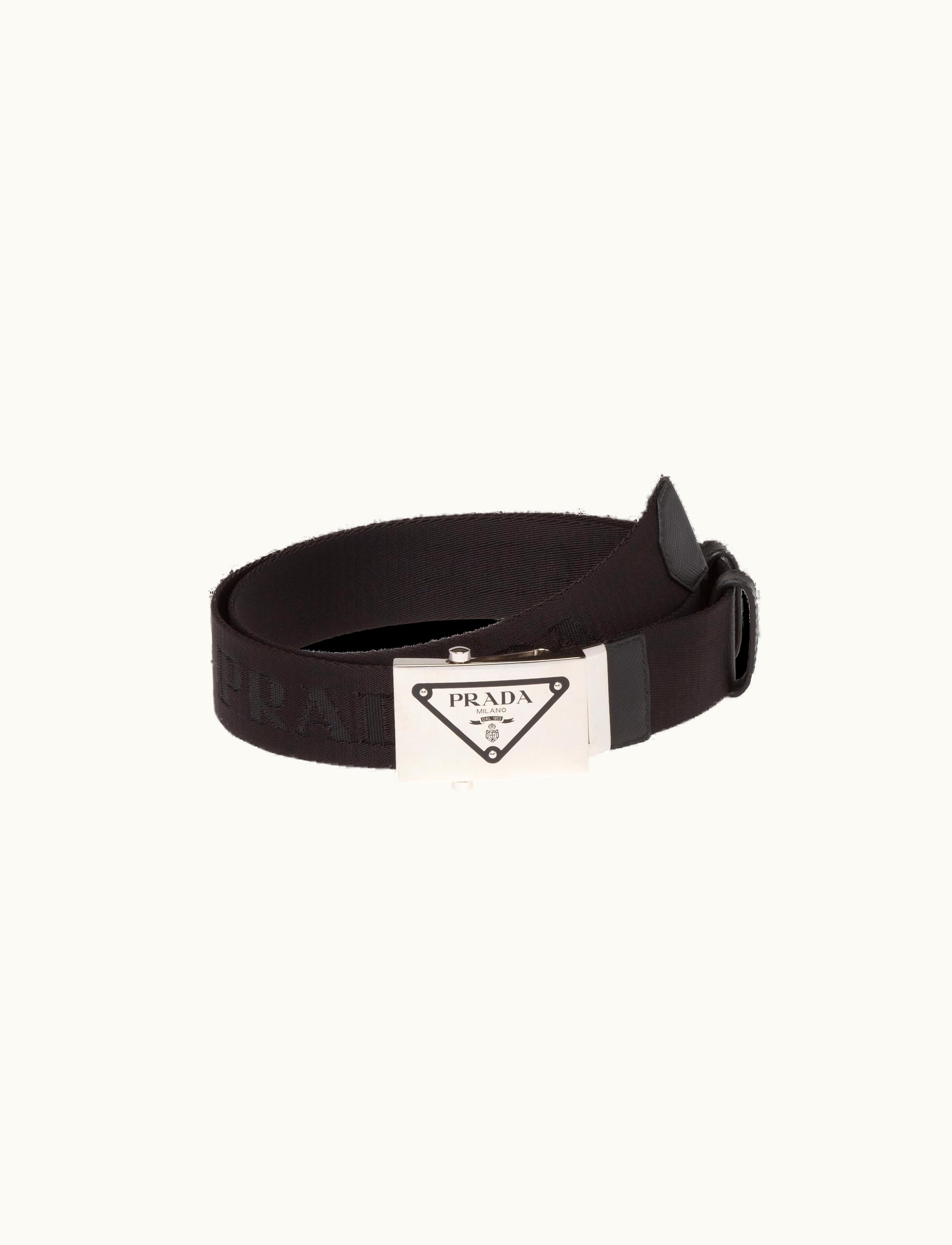 Prada Prada Logo Plaque Black Woven Re-nylon Belt