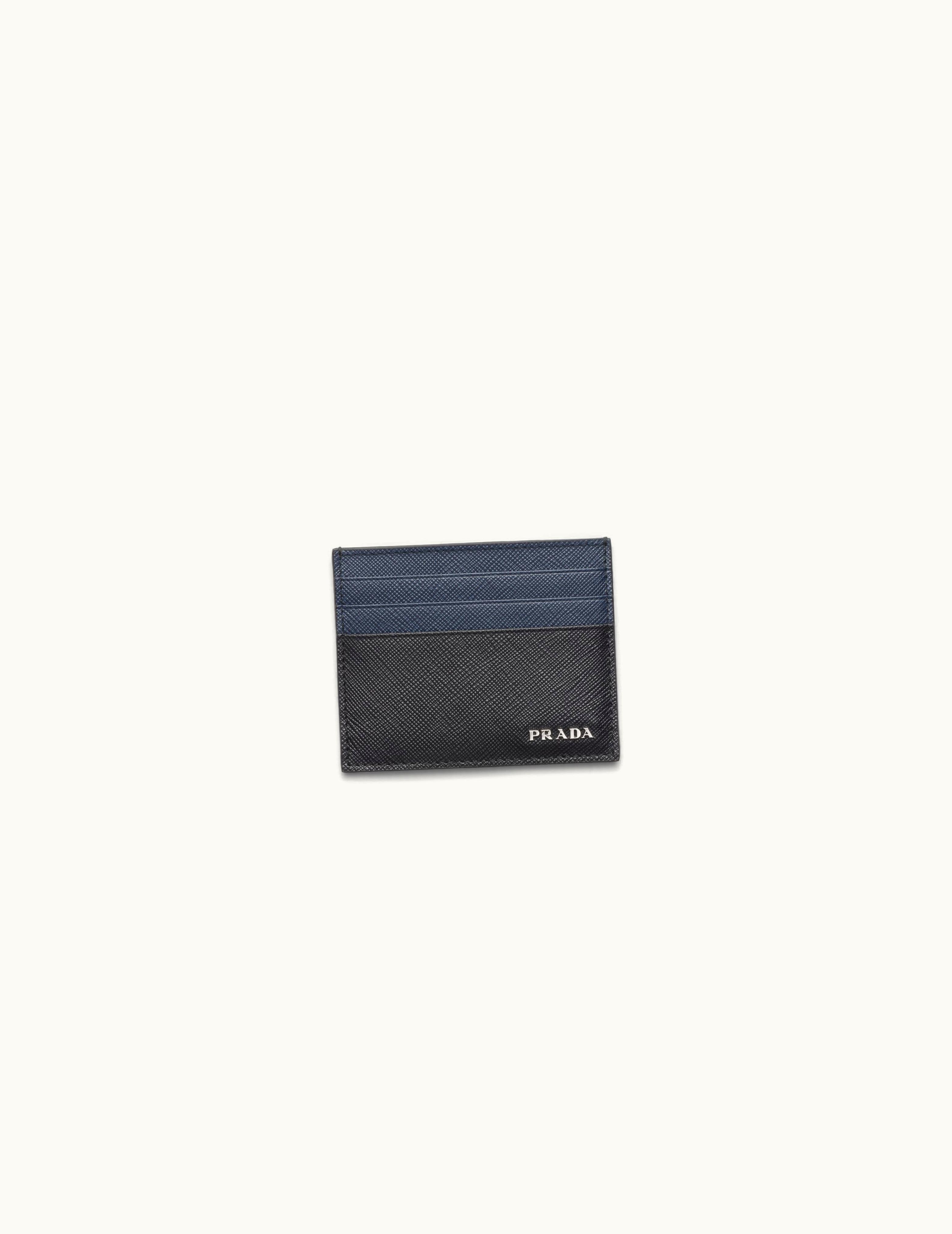 Prada Prada Black / Baltic Blue Saffiano Leather Card Holder