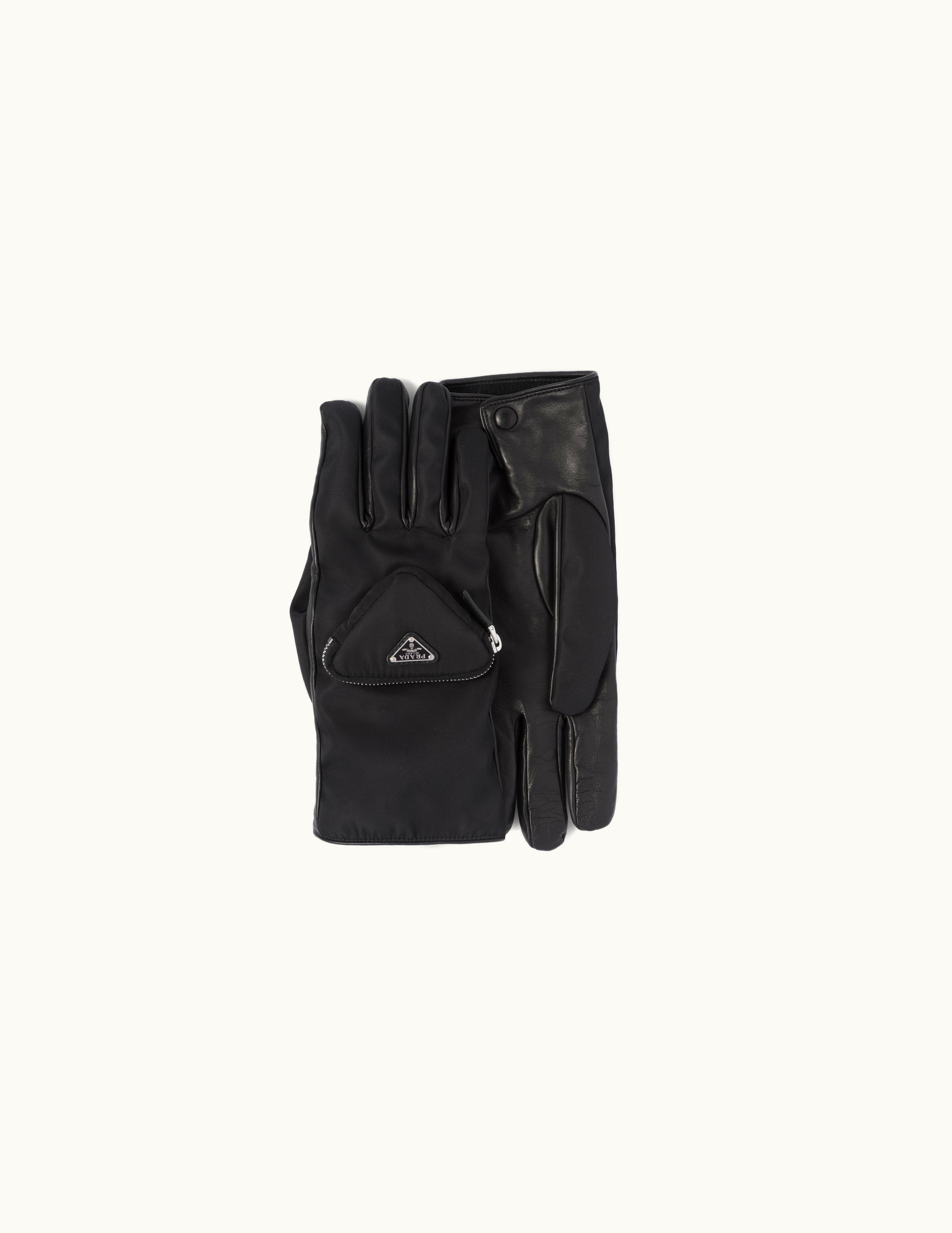 Prada Prada Black Re-nylon And Napa Leather Gloves