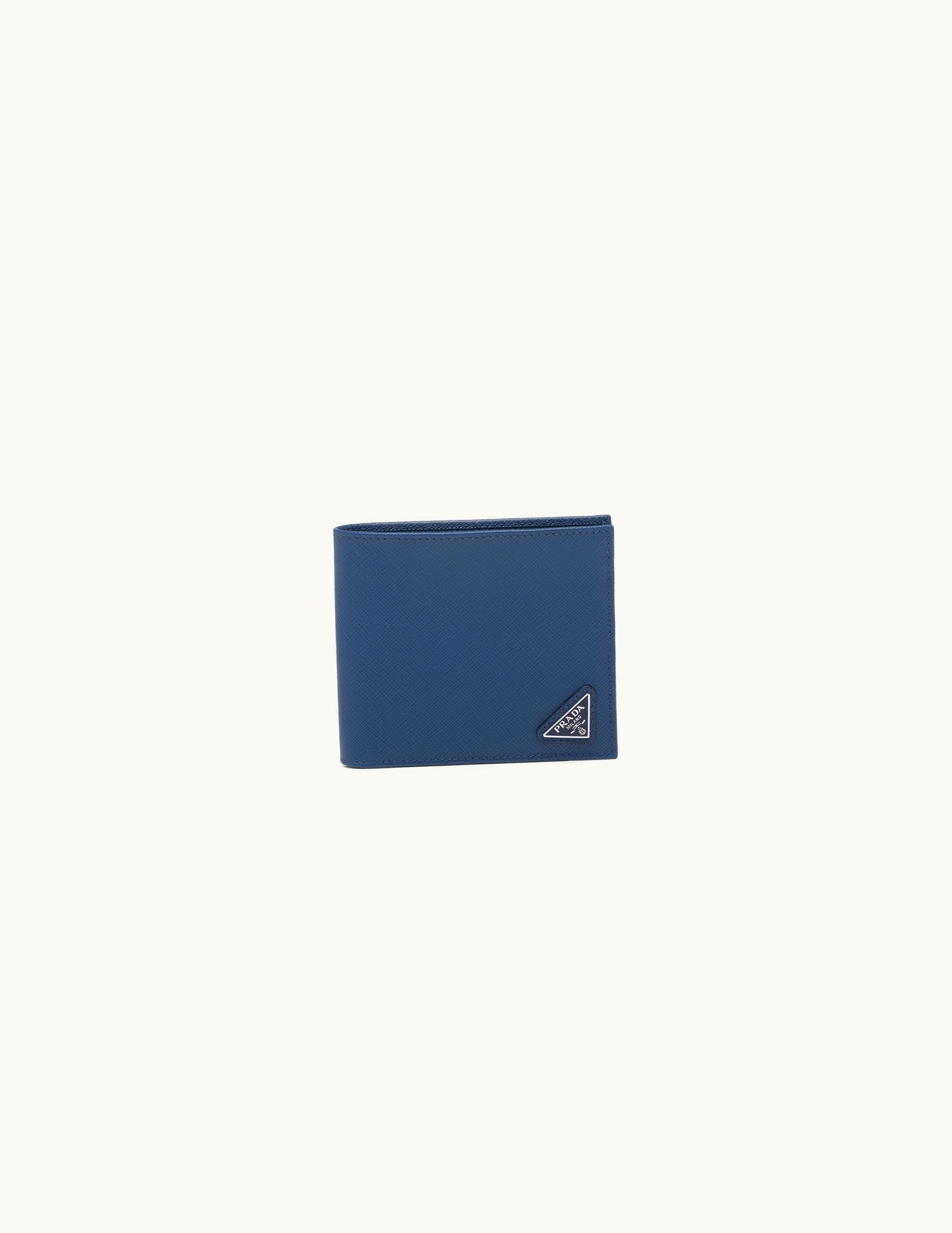 Prada Prada Triangle Logo Saffiano Leather Wallet Blue