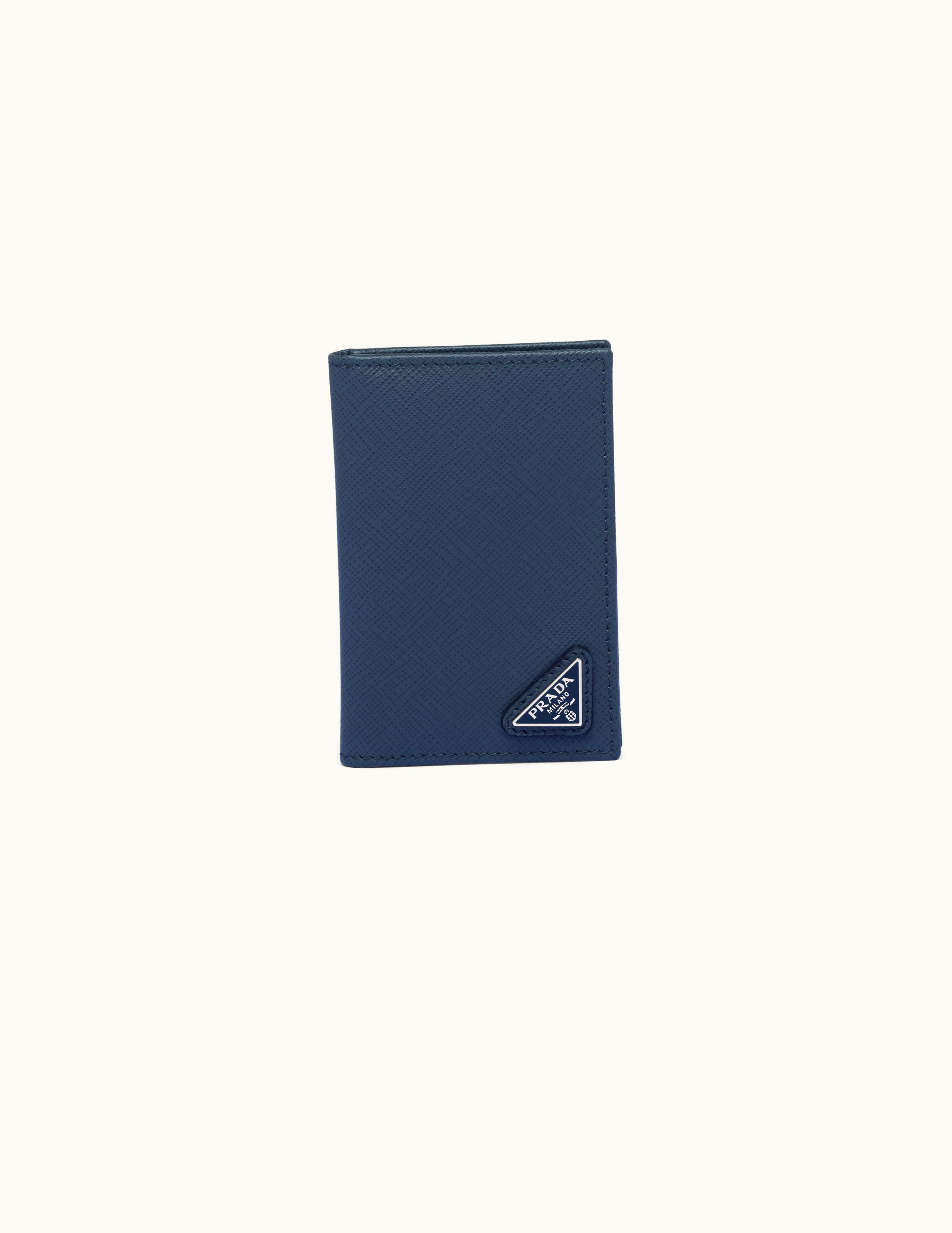 Prada Prada Triangle Logo Baltic Blue Saffiano Leather Card Holder