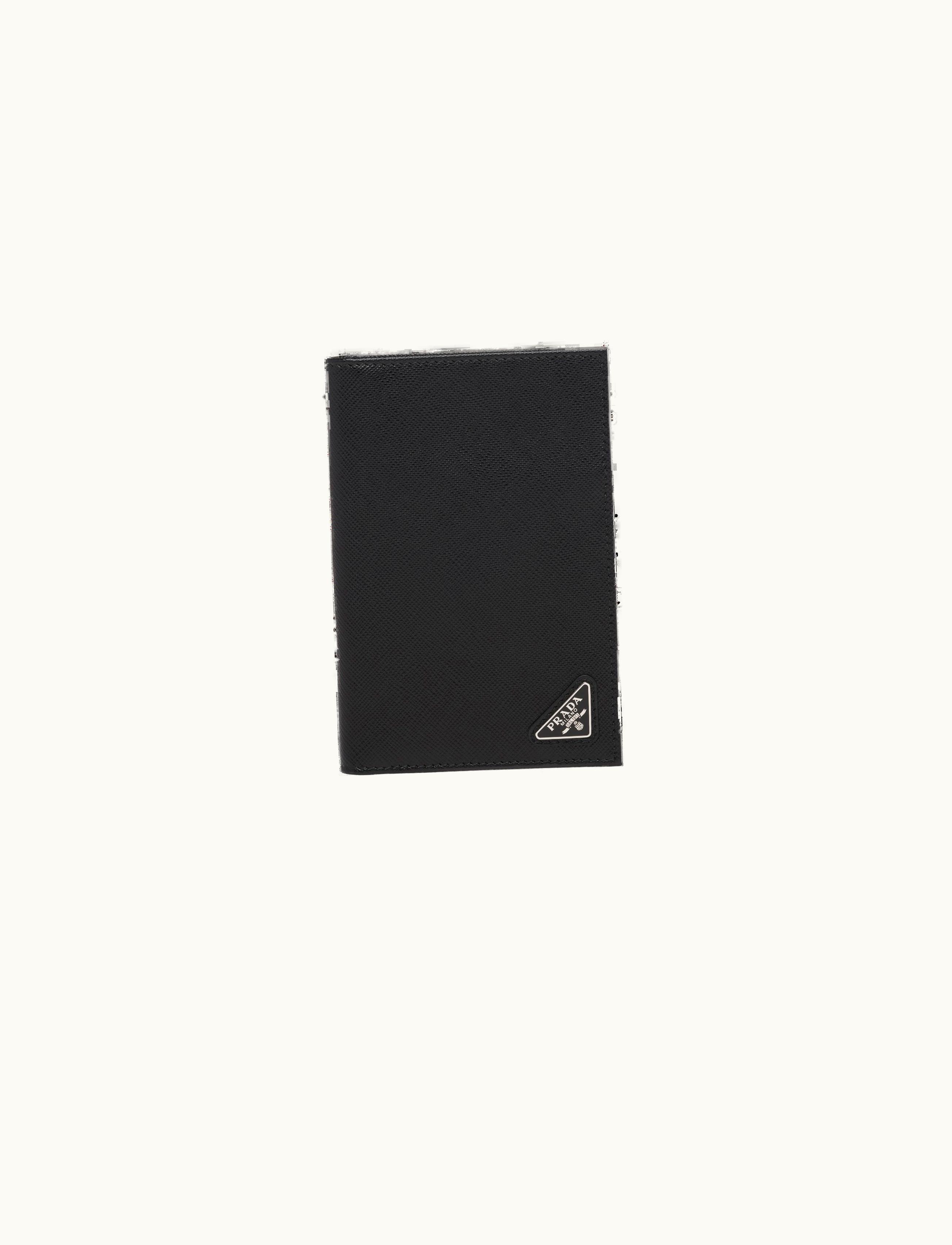 Prada Prada Triangle Logo Saffiano Leather Passport Holder Black