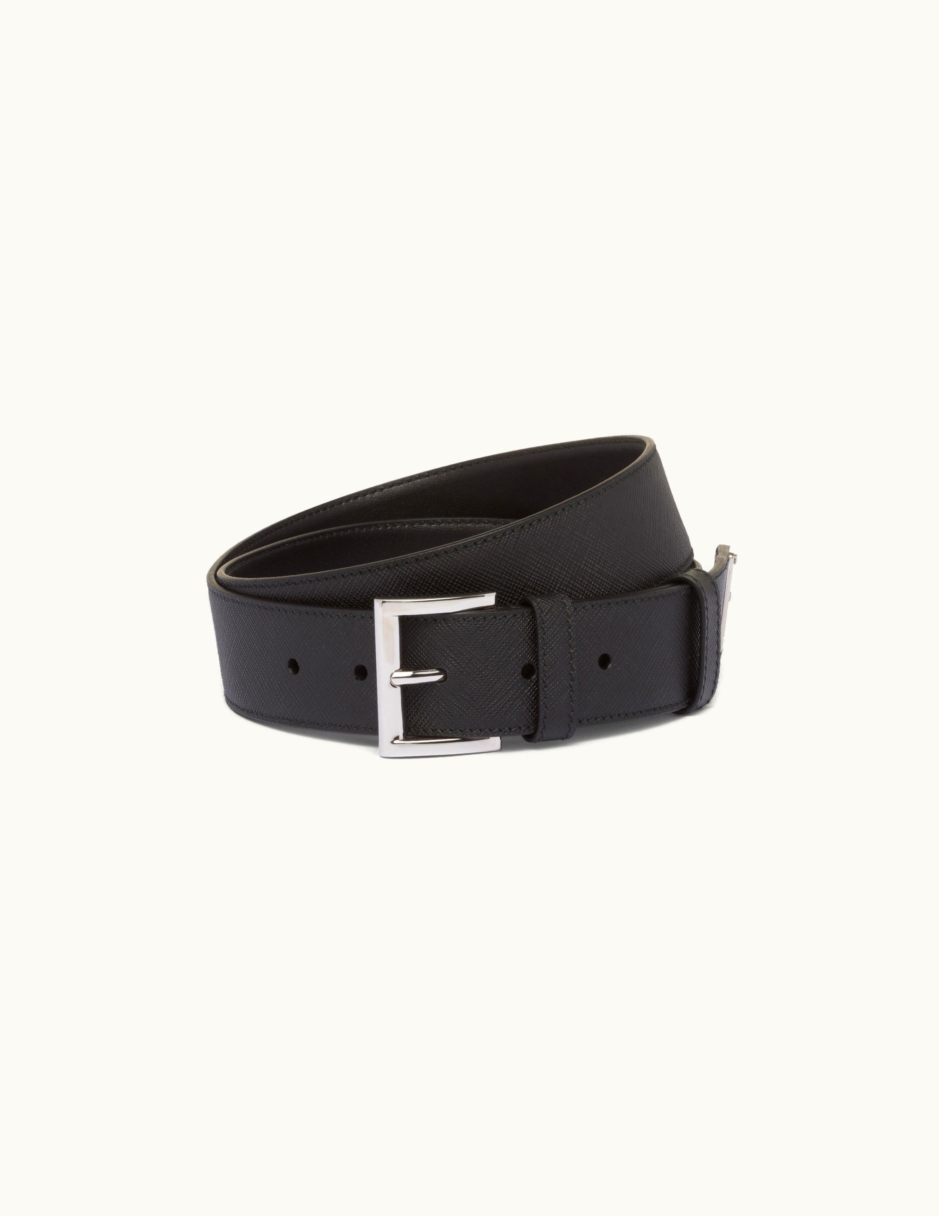 Prada Prada Triangle Logo Black Saffiano Leather Belt