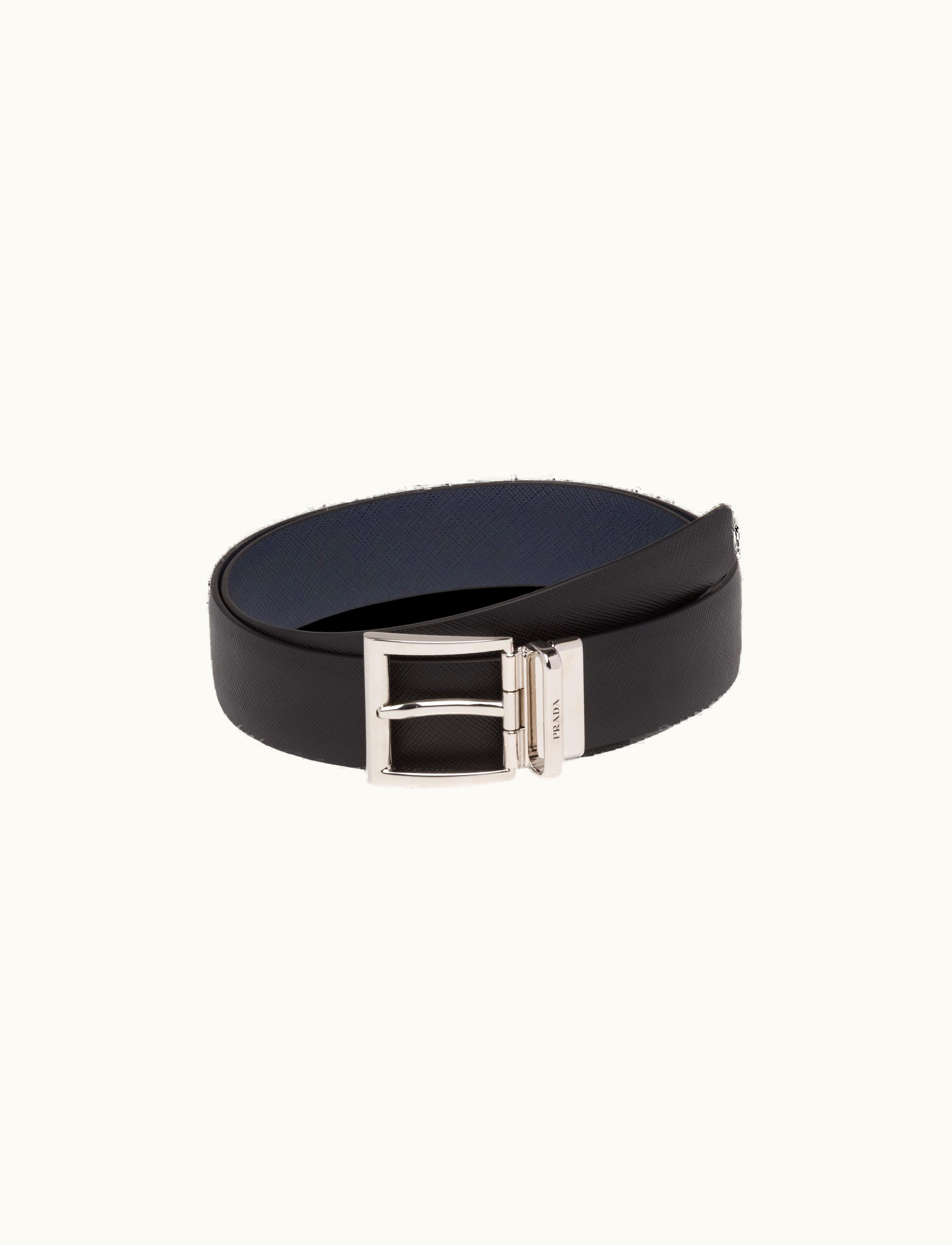 Prada Prada Black / Baltic Blue Saffiano Leather Reversible Belt