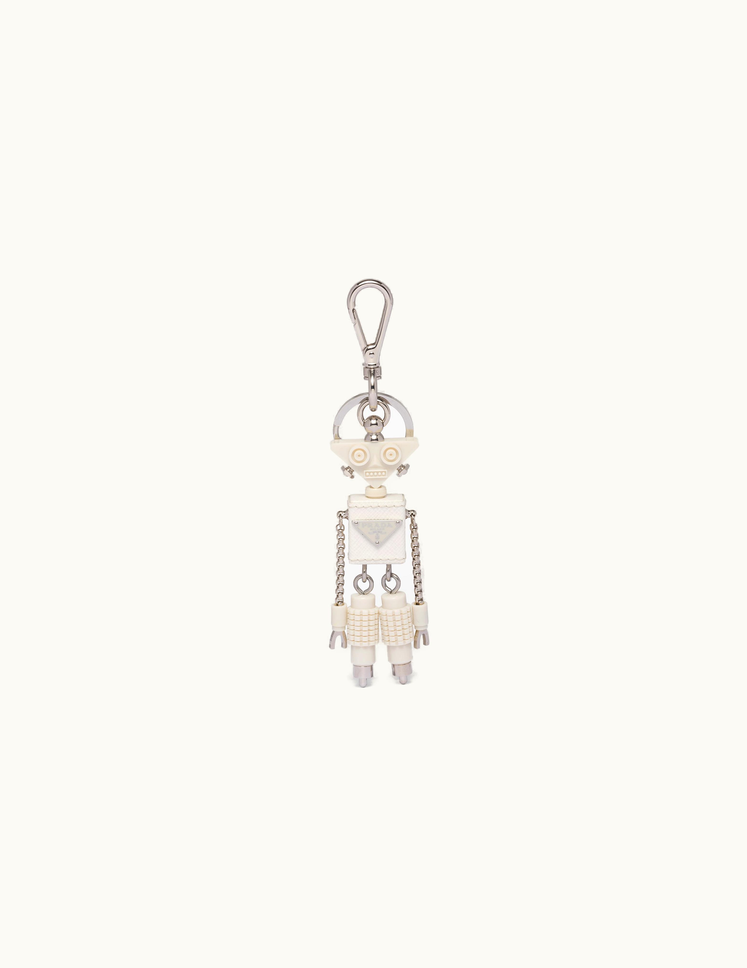 Prada Prada White Saffiano Leather Robot Trick Keychain