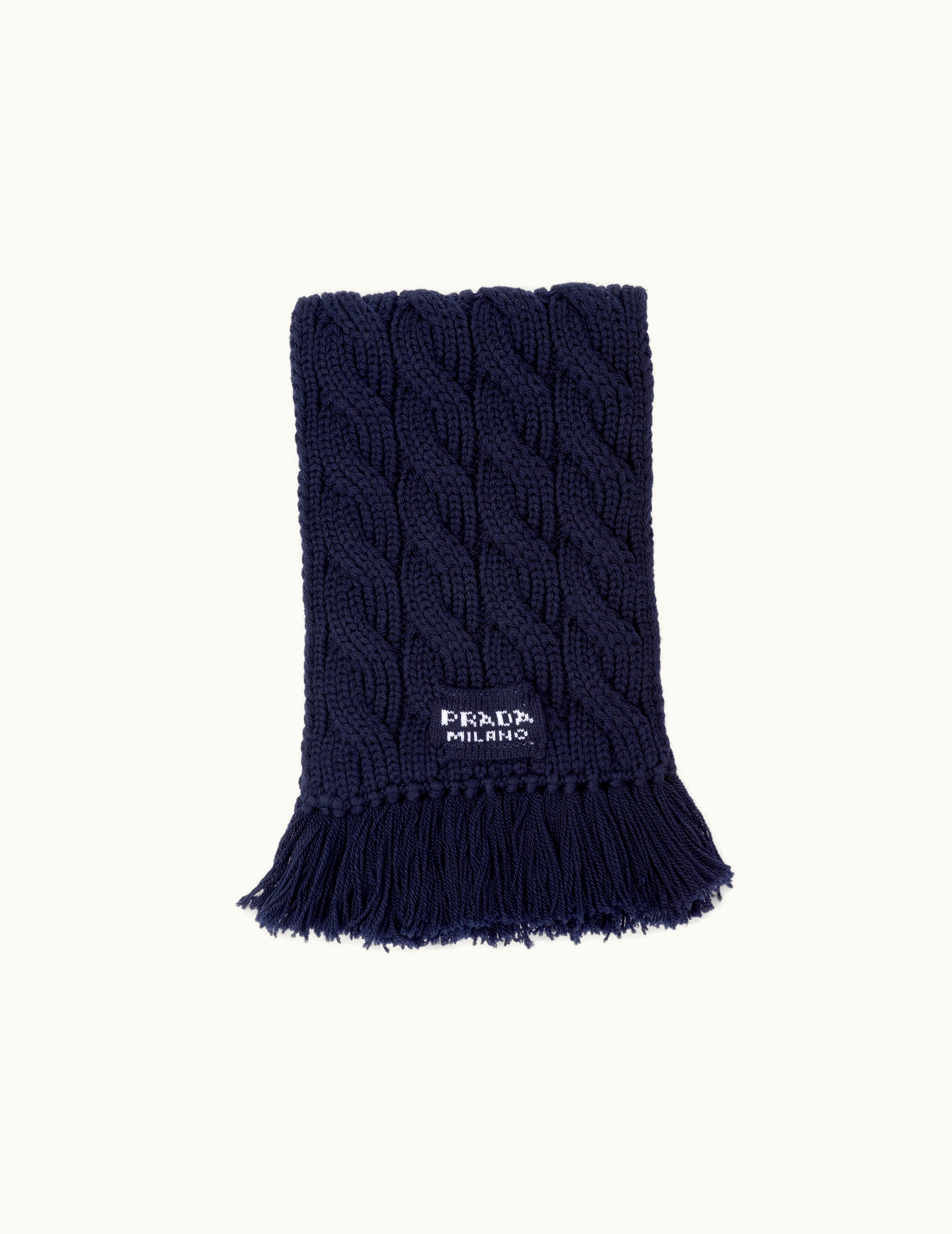 Prada Prada Navy Cable-knit Wool Scarf