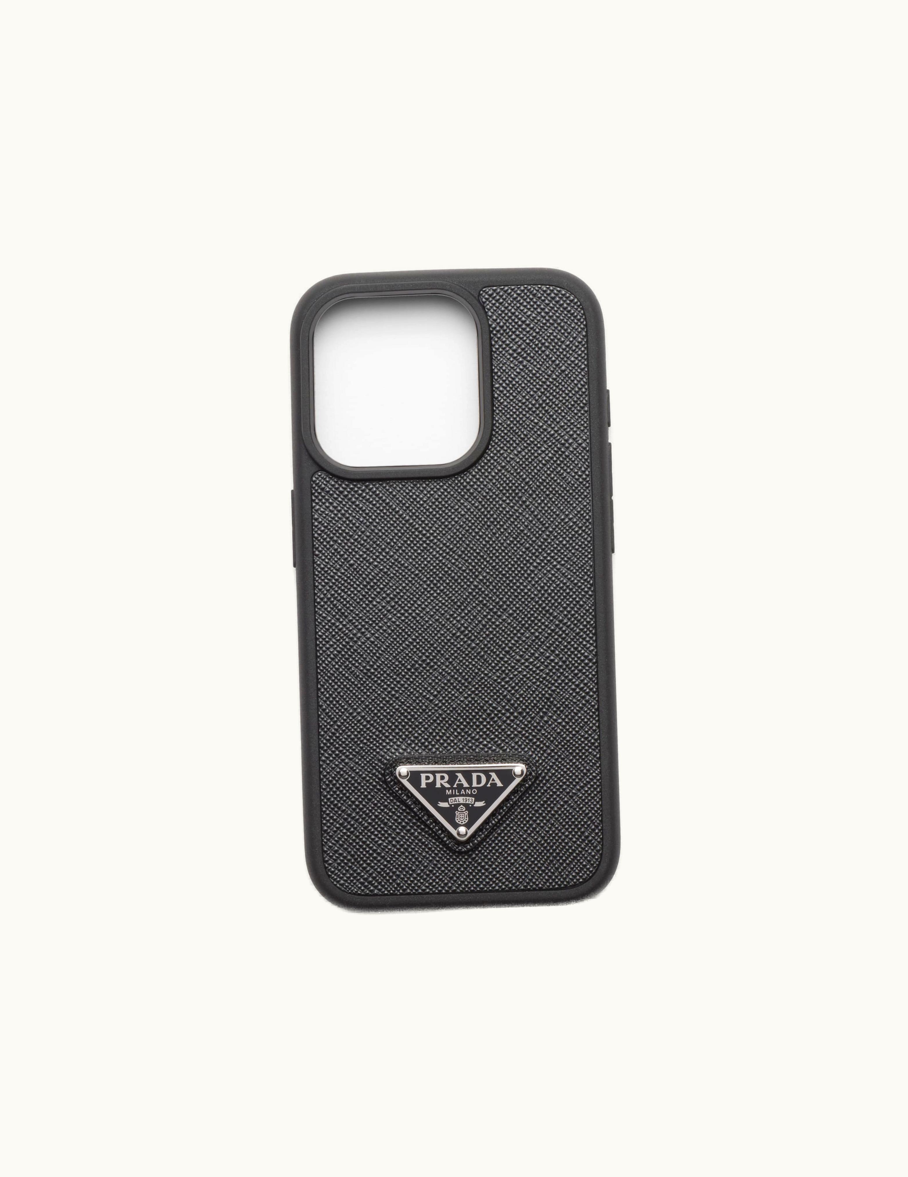 Prada Prada Black Saffiano Leather Cover For Iphone 15 Pro
