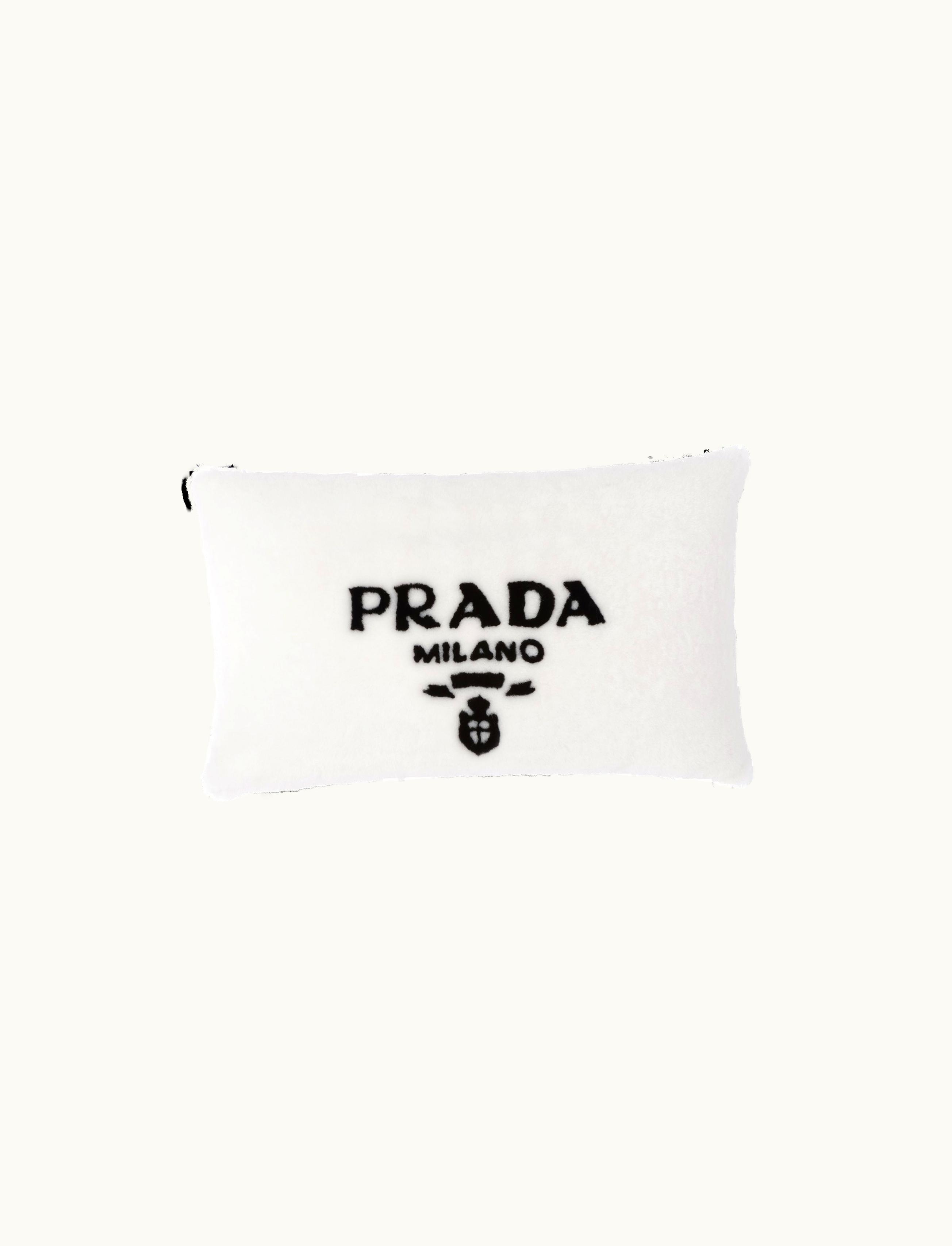 Prada Prada Stitched Logo Sheepskin Pillow White
