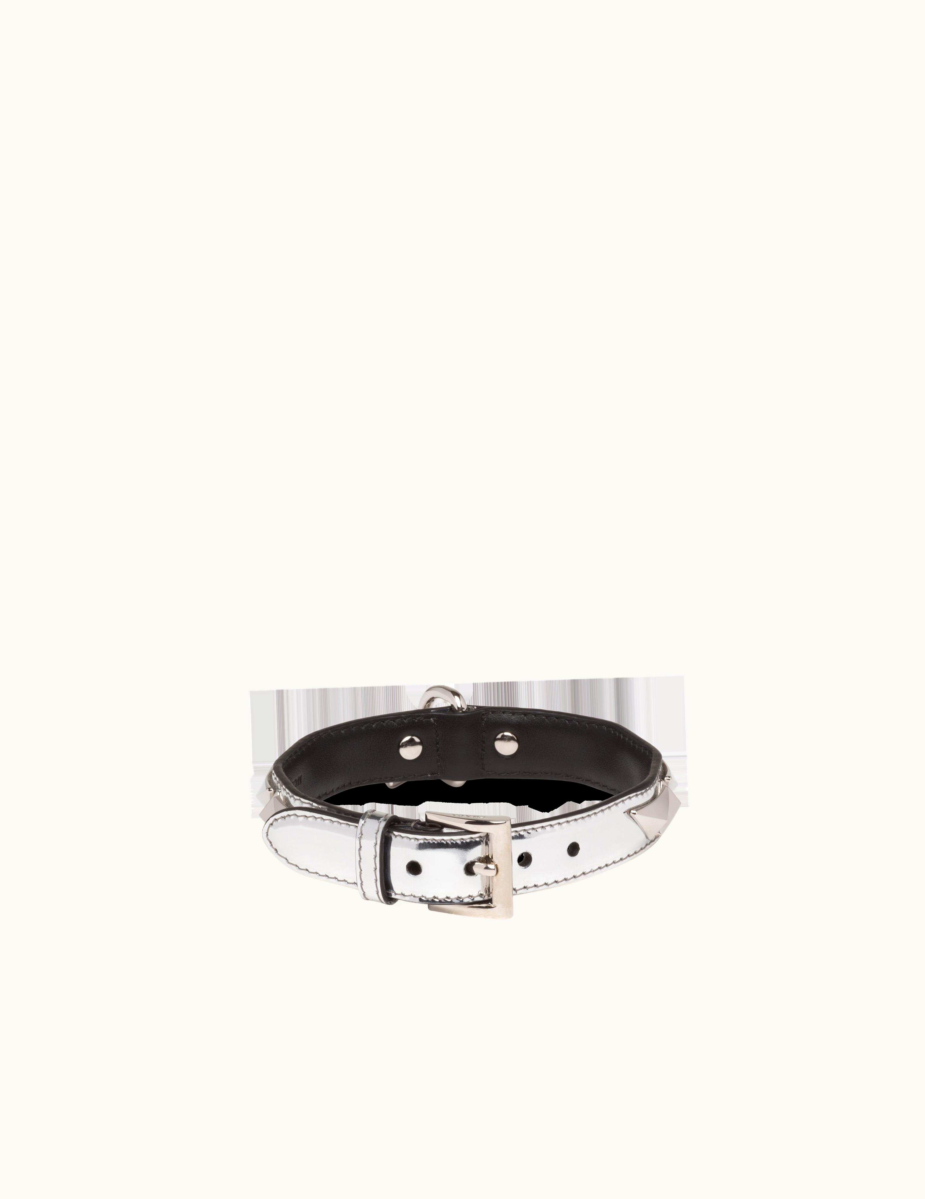 Prada Prada Silver Studded Brushed Leather Pet Collar