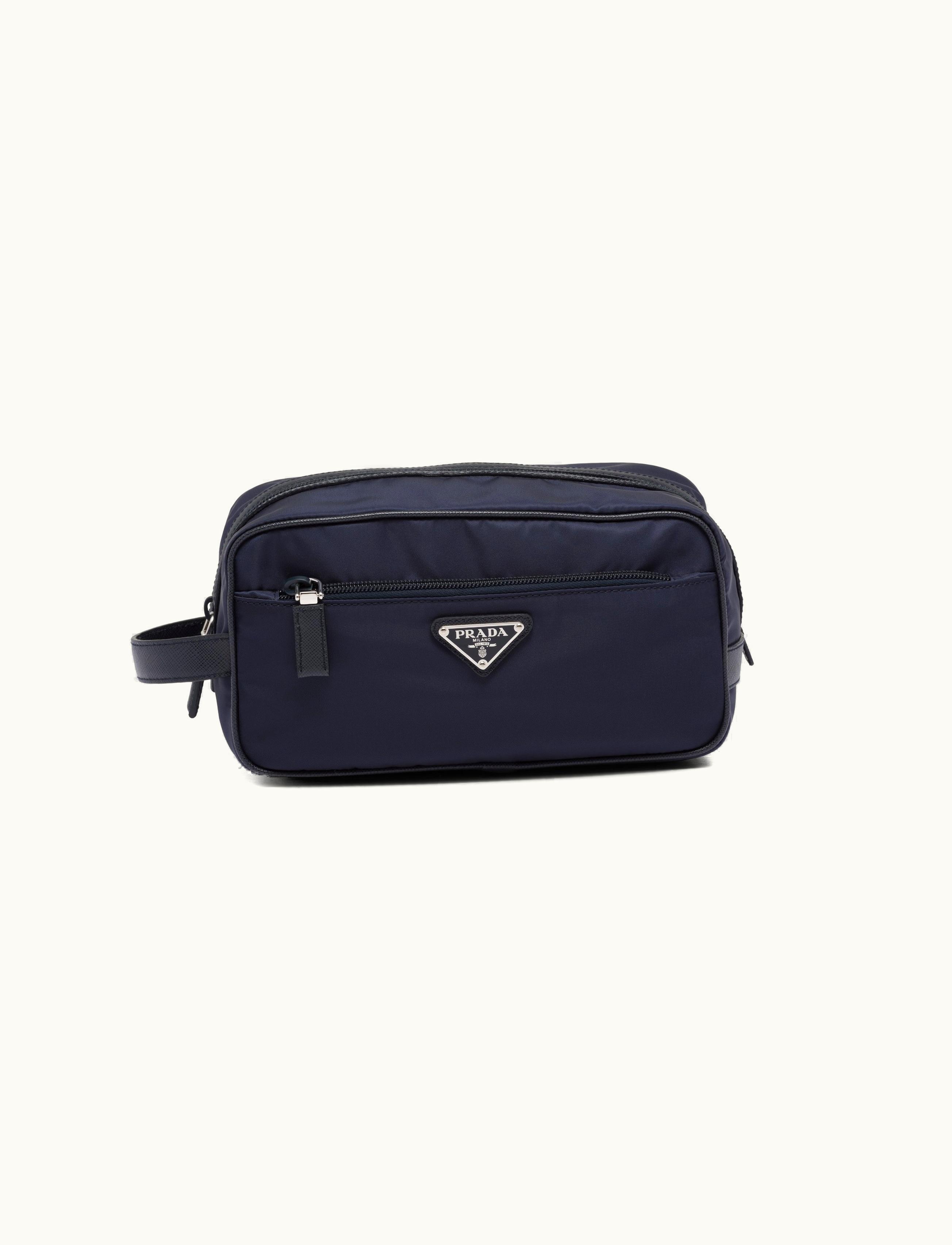 Prada Prada Navy Re-nylon And Saffiano Leather Travel Pouch