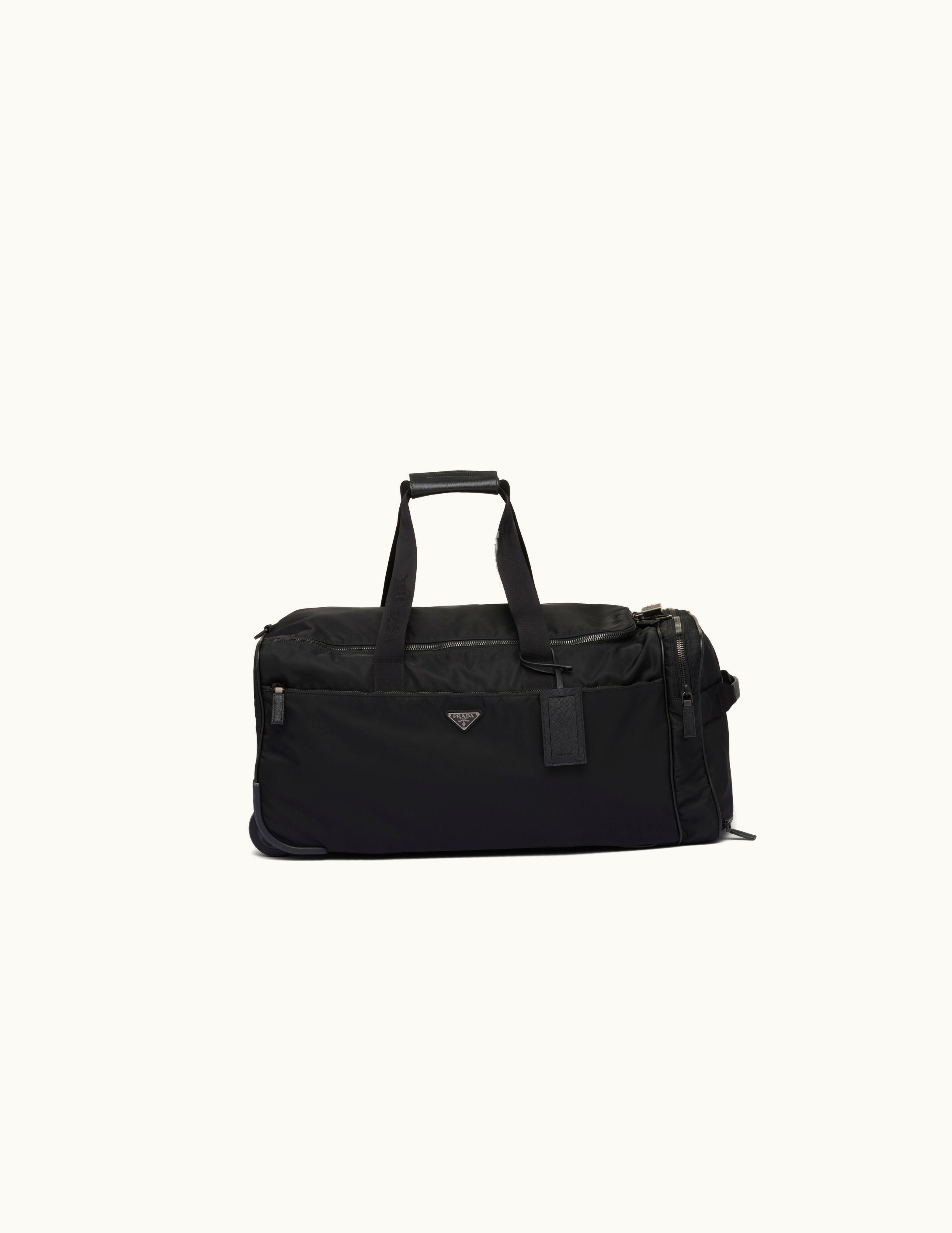 Prada Prada Re-nylon and Saffiano Leather Trolley Luggage Black