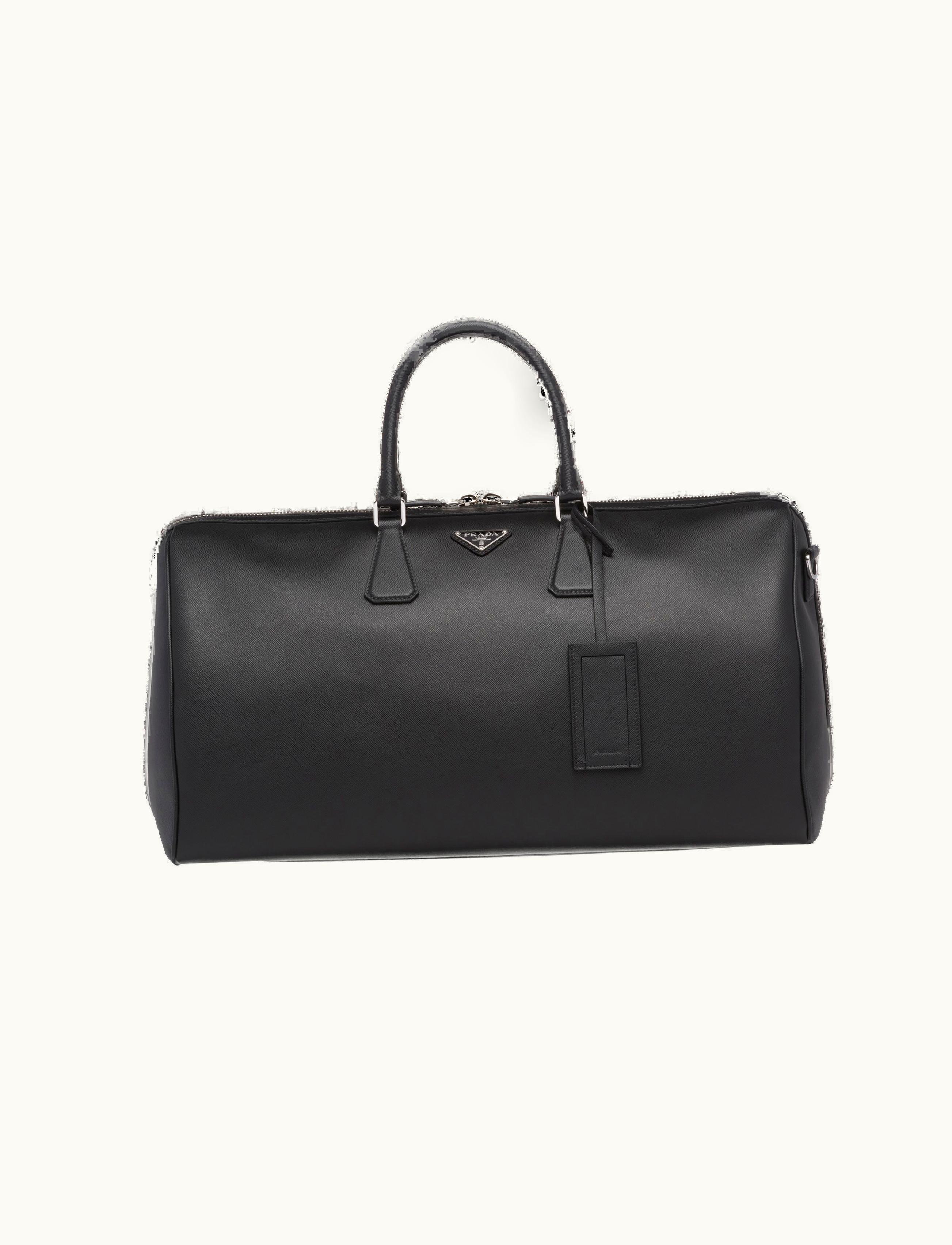 Prada Prada Enamel Logo Saffiano Leather Travel Bag Black