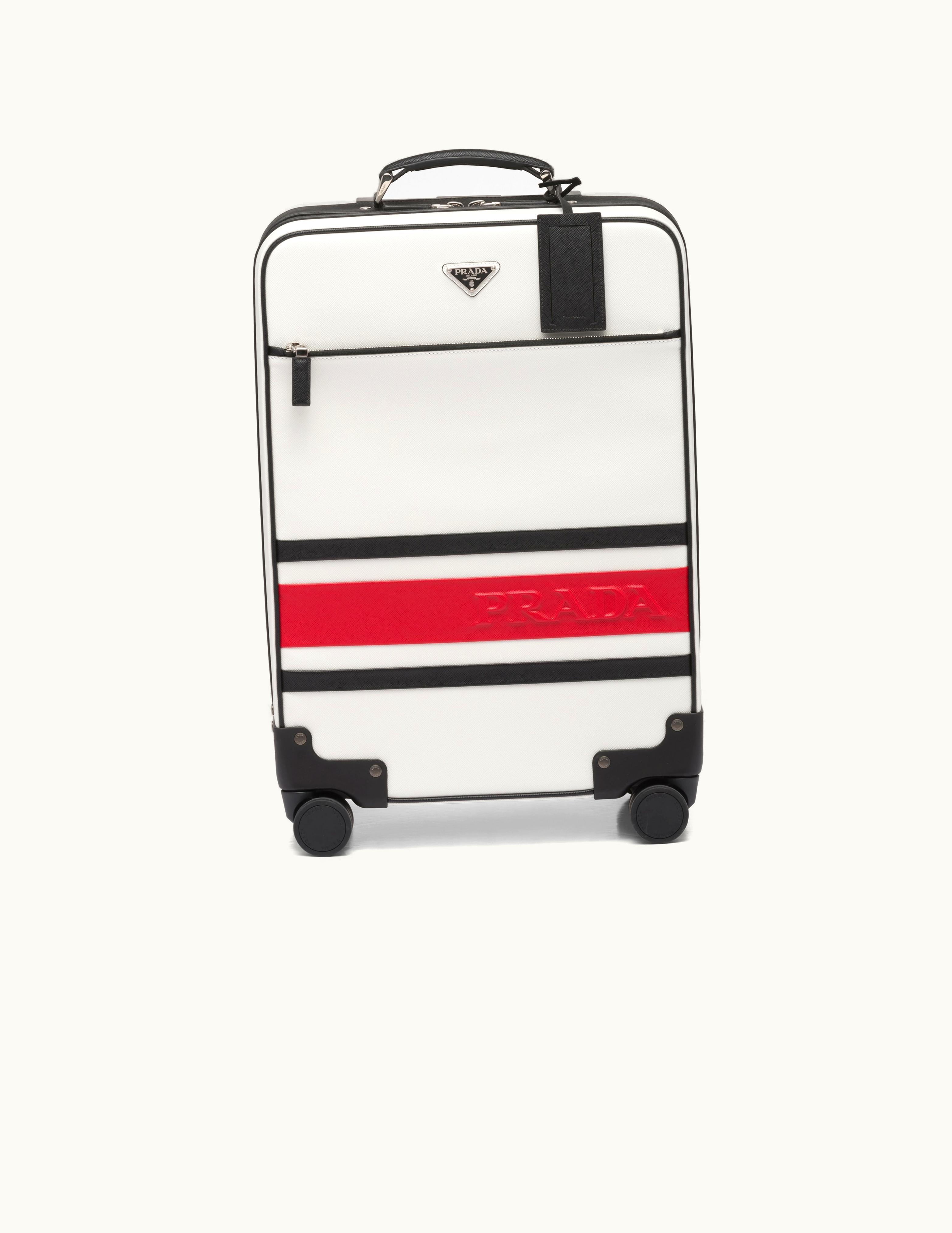 Prada Prada White O / Black / Red Saffiano Leather Wheeled Carry-on