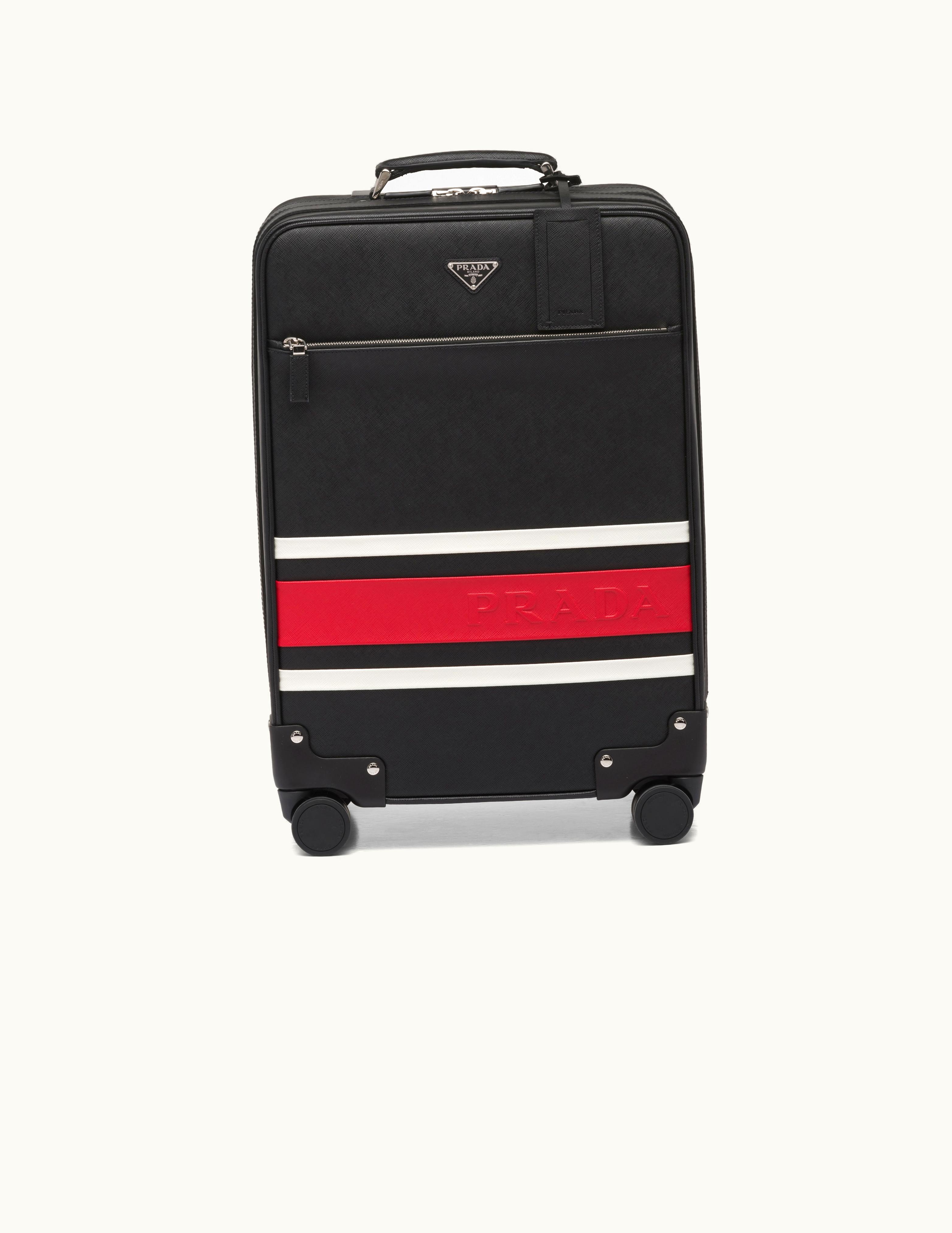 Prada Prada Black / White / Red Saffiano Leather Wheeled Carry-on