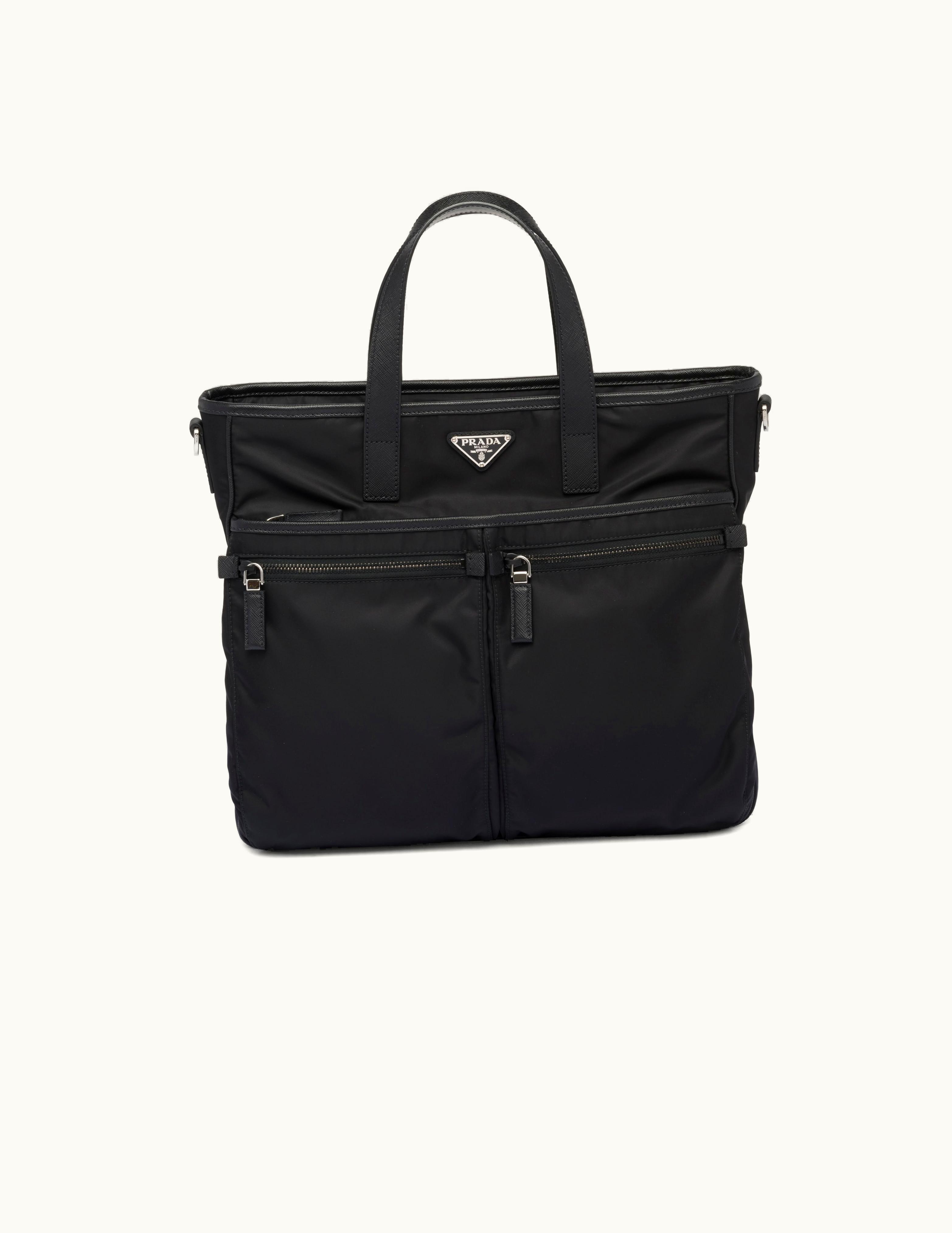 Prada Prada Black Re-nylon And Saffiano Leather Tote Bag 2VG860_2DMH_F0002_V_XON