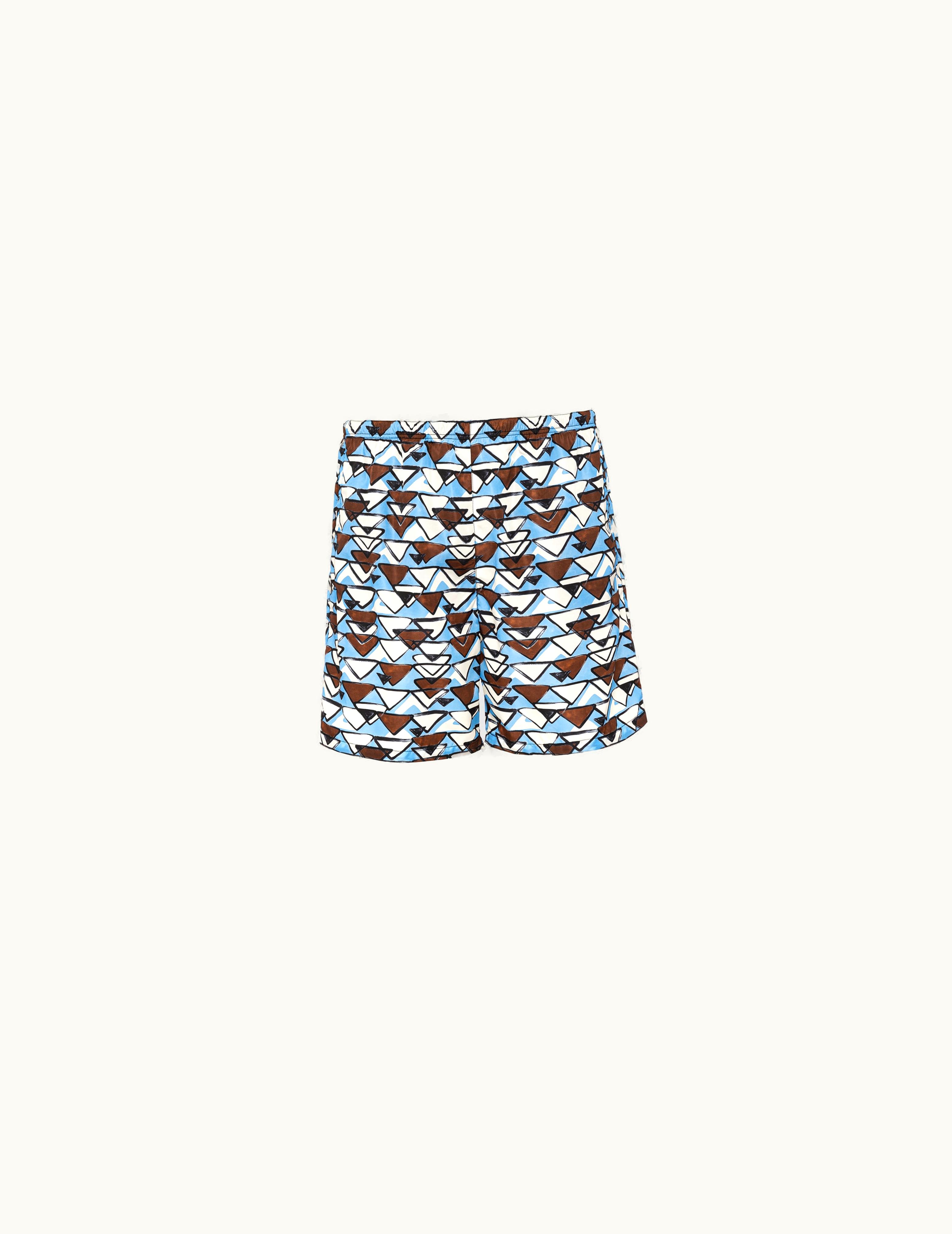 Prada Prada Light Blue / Tabacco Printed Re-nylon Swim Trunks