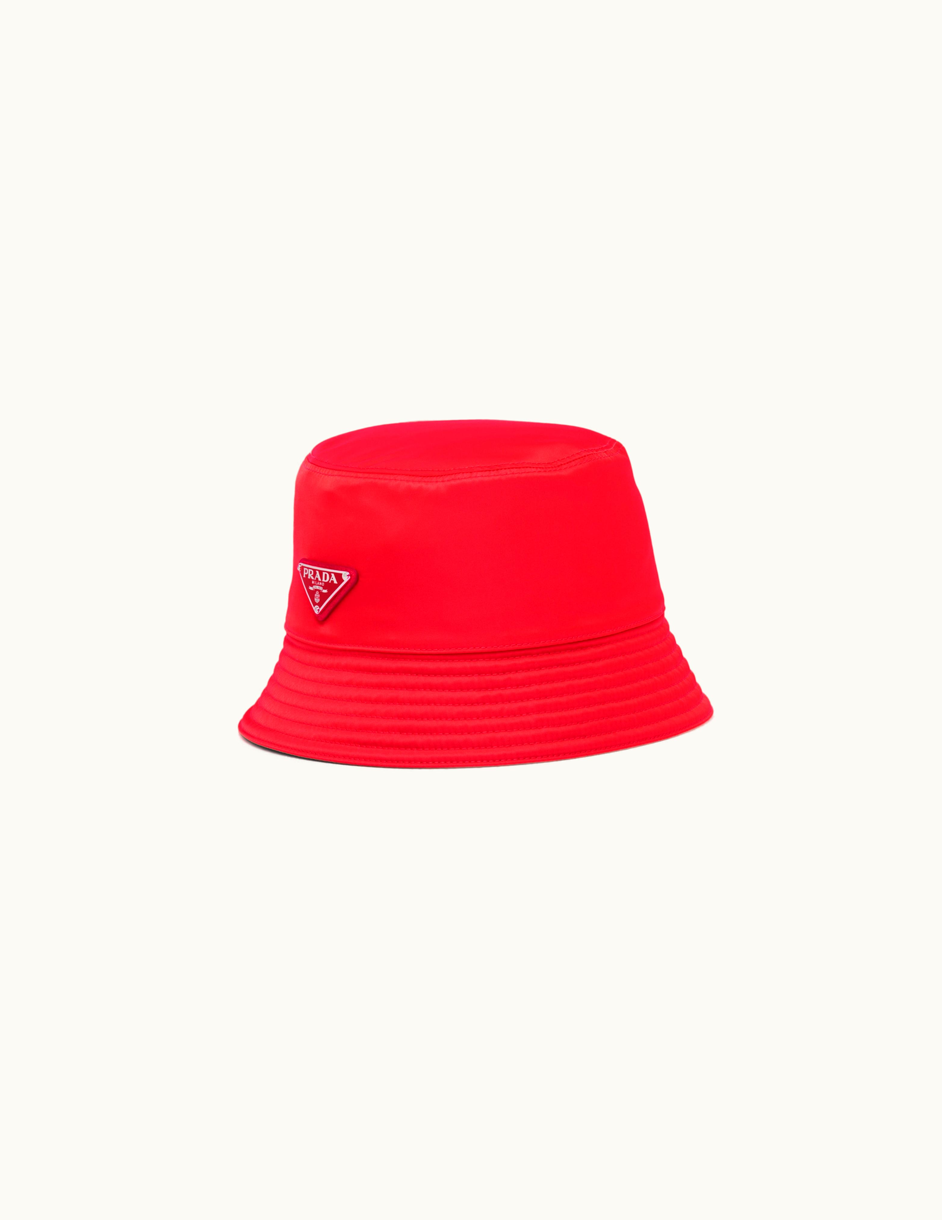 Prada Prada Enameled Metal Triangle Logo Bucket Hat Black