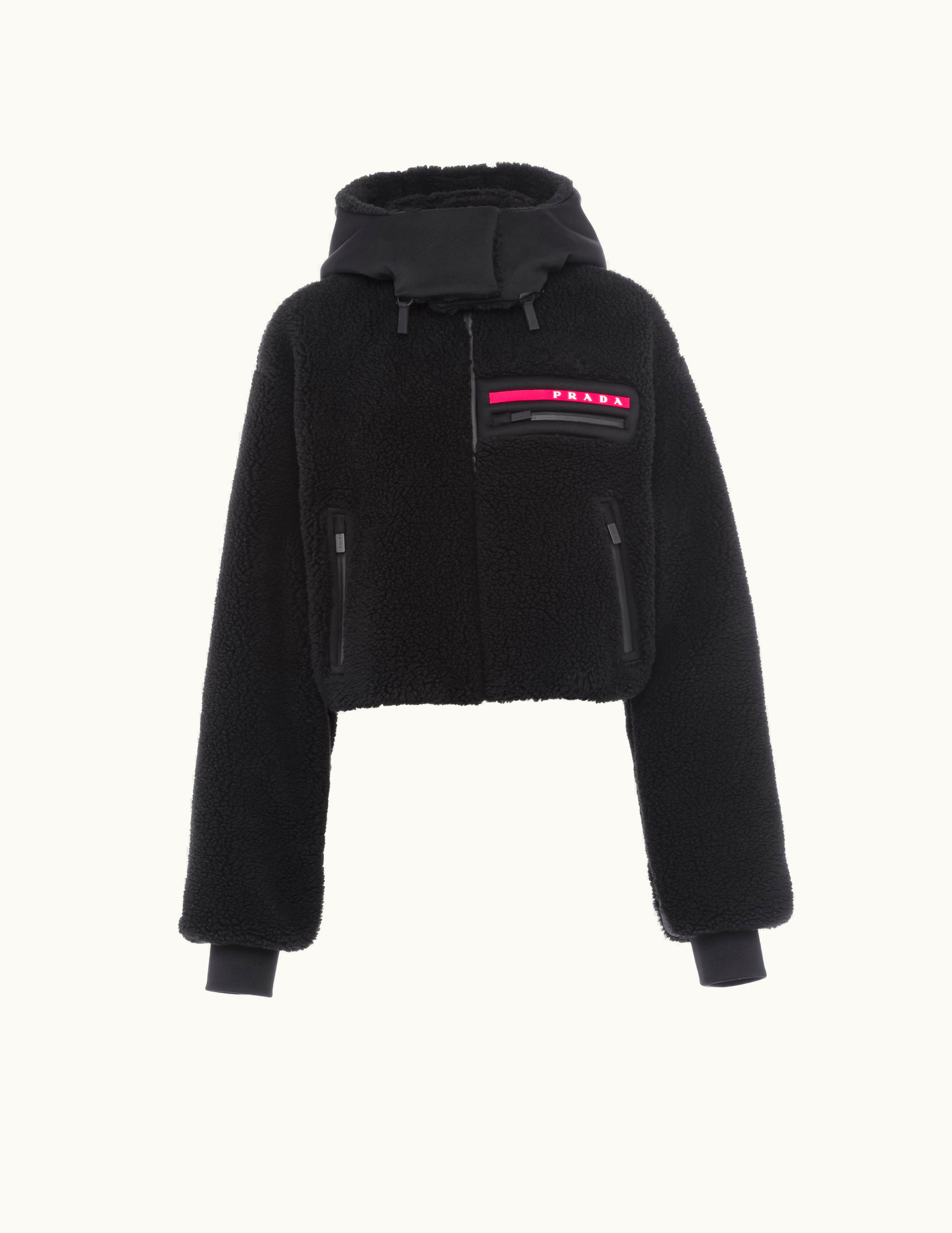 Prada Prada Black / Black Cropped Fleece And Recycled Technical Fabric Sweatshirt