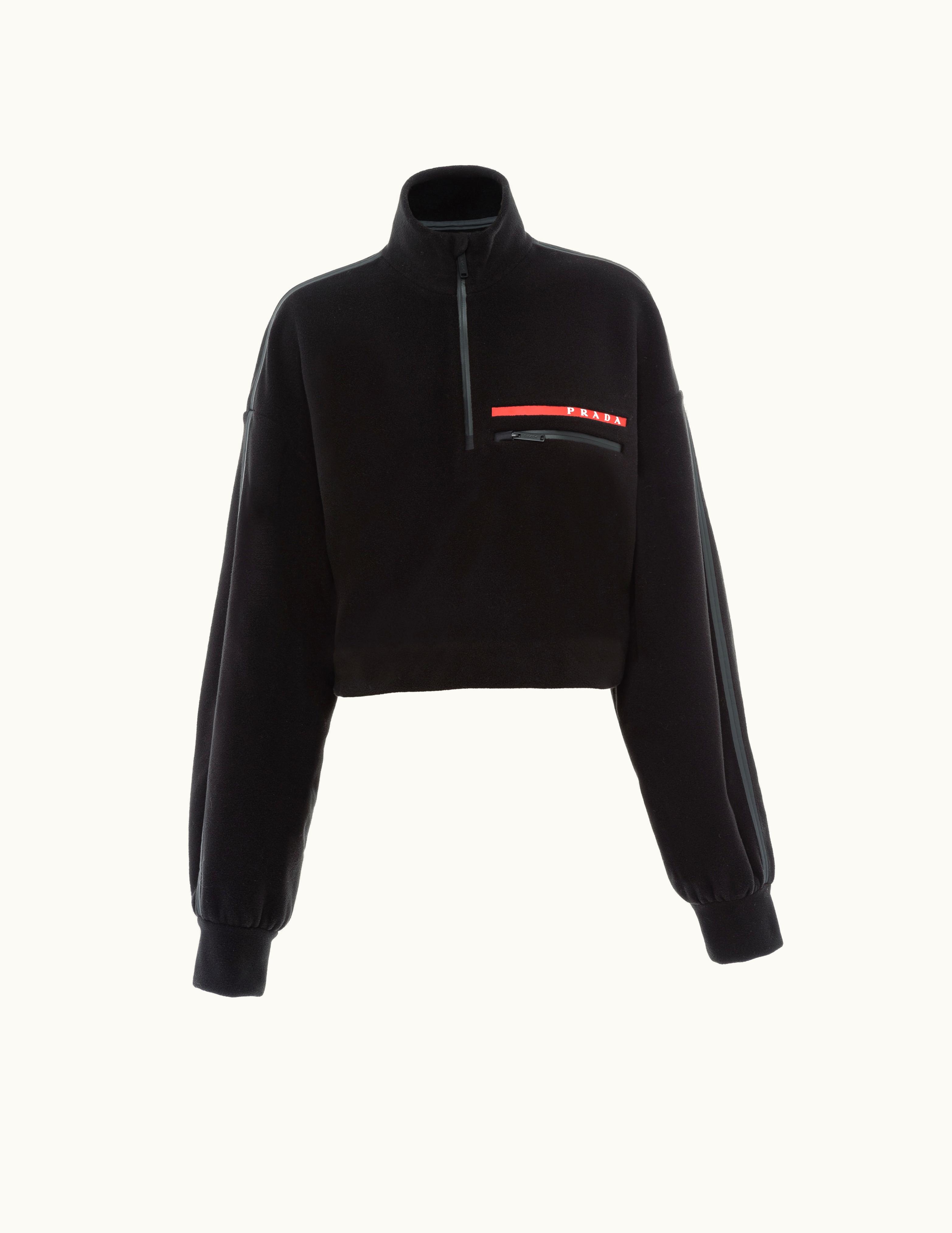 Prada Prada Black Cropped Recycled Technical Fleece Sweatshirt