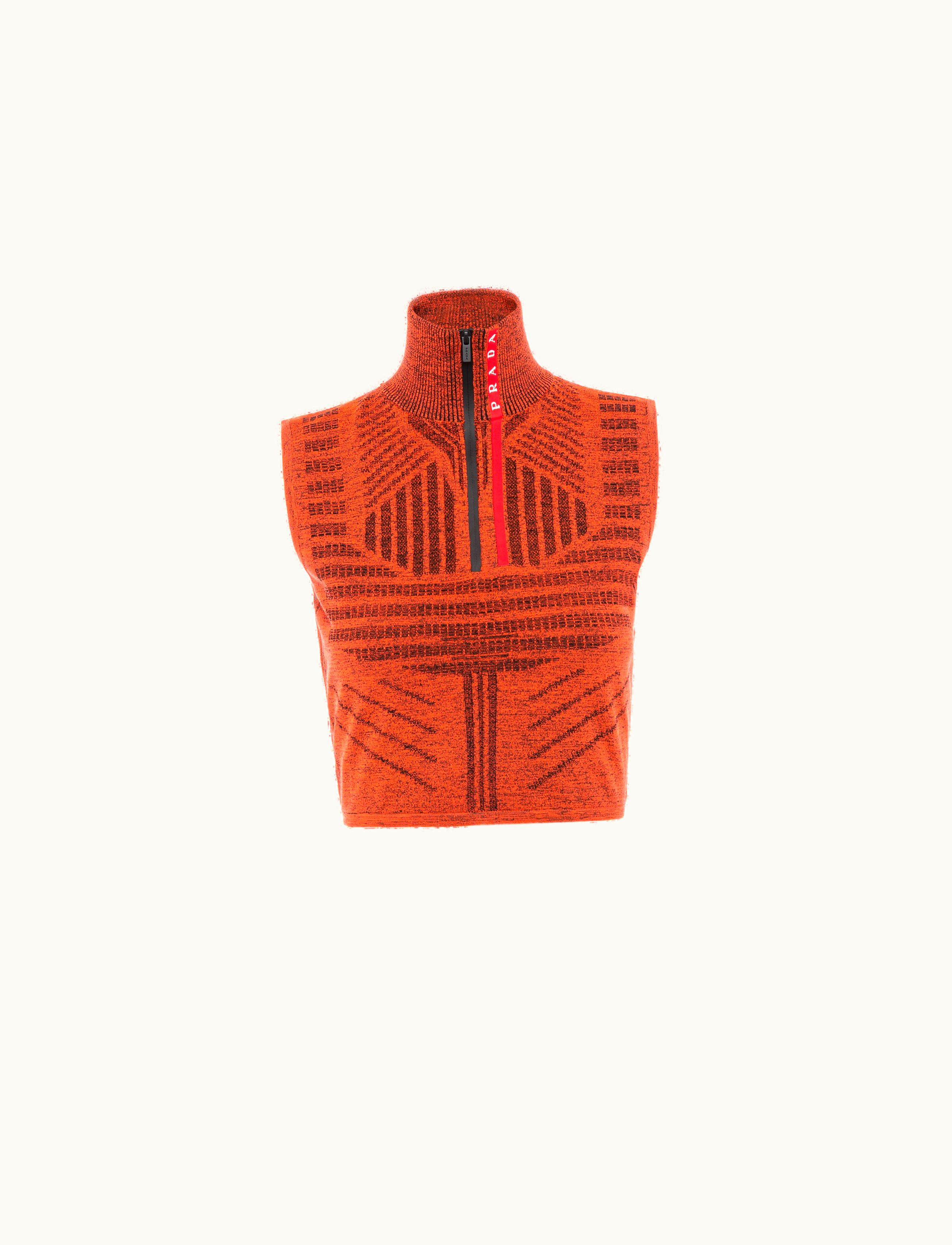 Prada Prada Orange Melange Tec Rec Piqué Re-nylon Sleeveless Top