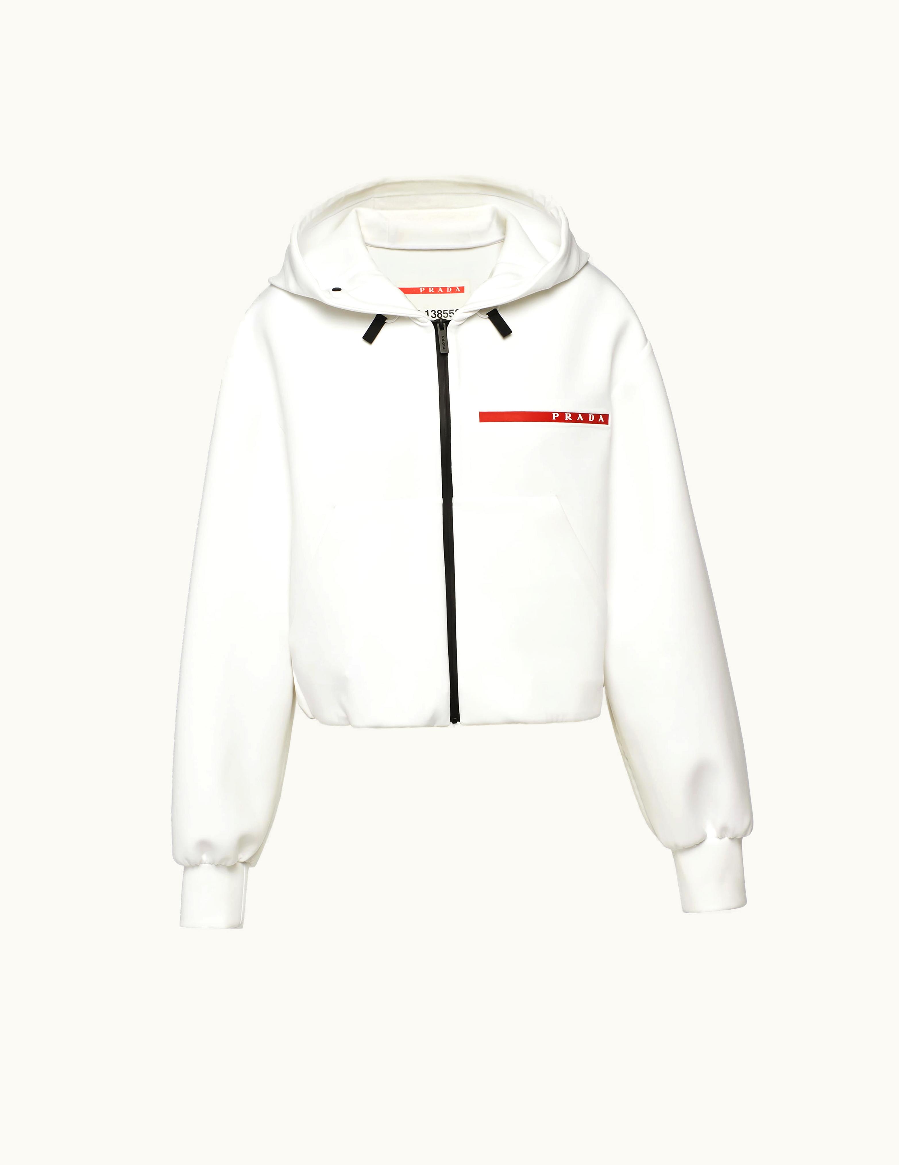 Prada Prada White Double Technical Jersey Cropped Hoodie